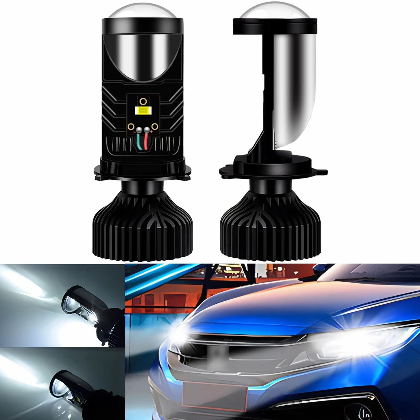 2Pcs H4 Bombillas LED para Faros Proyectores, 9-32V 16000LM 100W blanco frío alto brillo luz alta y baja LED bombilla de faro para coches y motos