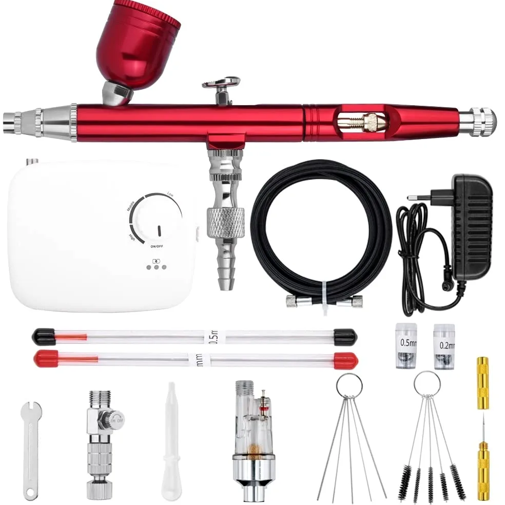 Pulverizador de pintura, Aerógrafo de doble acción con mini batería Kit de compresor de aire inalámbrico de 0,3 mm Herramienta de limpieza de pistola de pulverización for maquillaje Pintura de uñas,A