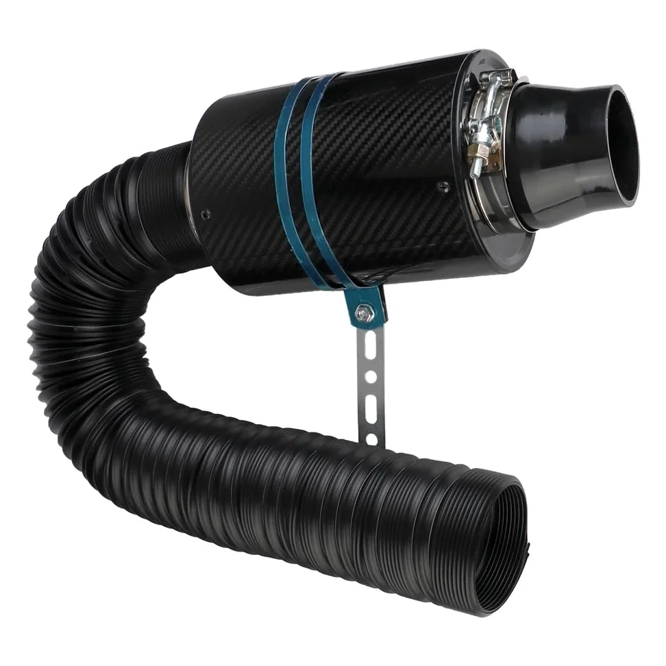 Conjunto de filtro de aire Caja de aire Filtro de aire frío de fibra de carbono para coche, caja de filtro de entrada de fibra de inducción cerrada, Kit de manguera de tubo Universal, 1 Juego