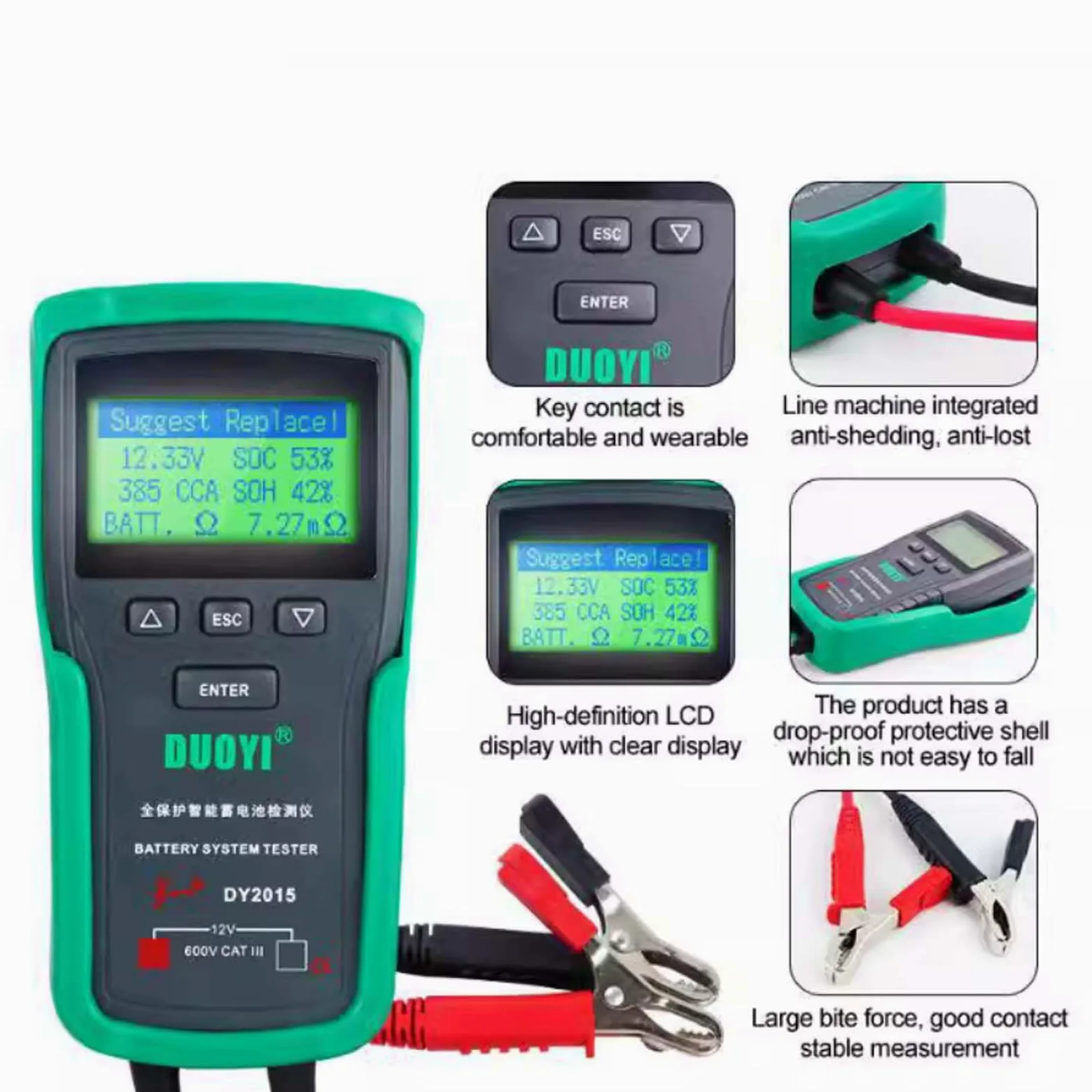 Probador de Carga de Batería para Automóvil de 12V/24V, Probador de Carga de 100-1700CCA, Probador de Alternador Automotriz, Analizador de Batería Digital (12V)