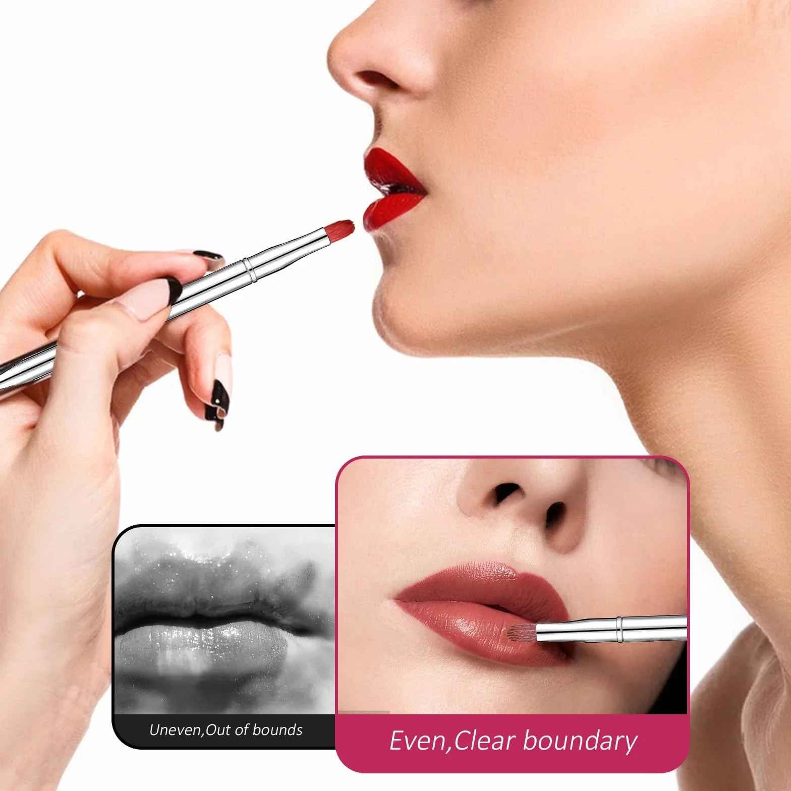 Pinceles de labios retráctiles doble extremo, aplicador de brillo, mini pincel de maquillaje de viaje