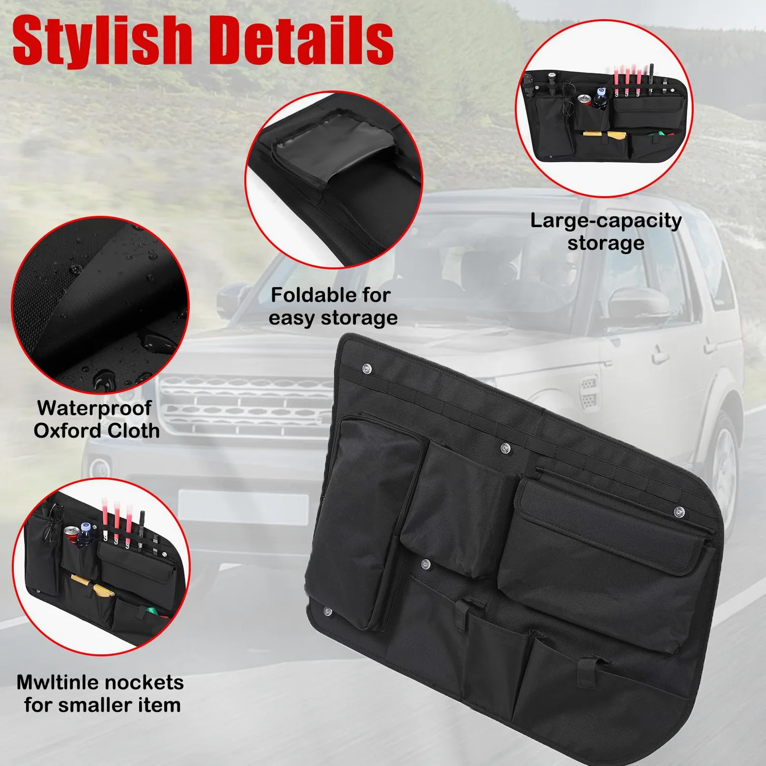METYOUCAR Organizador de maletero de coche para L&a&nd R&o&ver Discovery 4 LR4 2010-2016, bolsa de almacenamiento para maletero, bolsa de herramientas con impermeable, multifuncional, gran capacidad