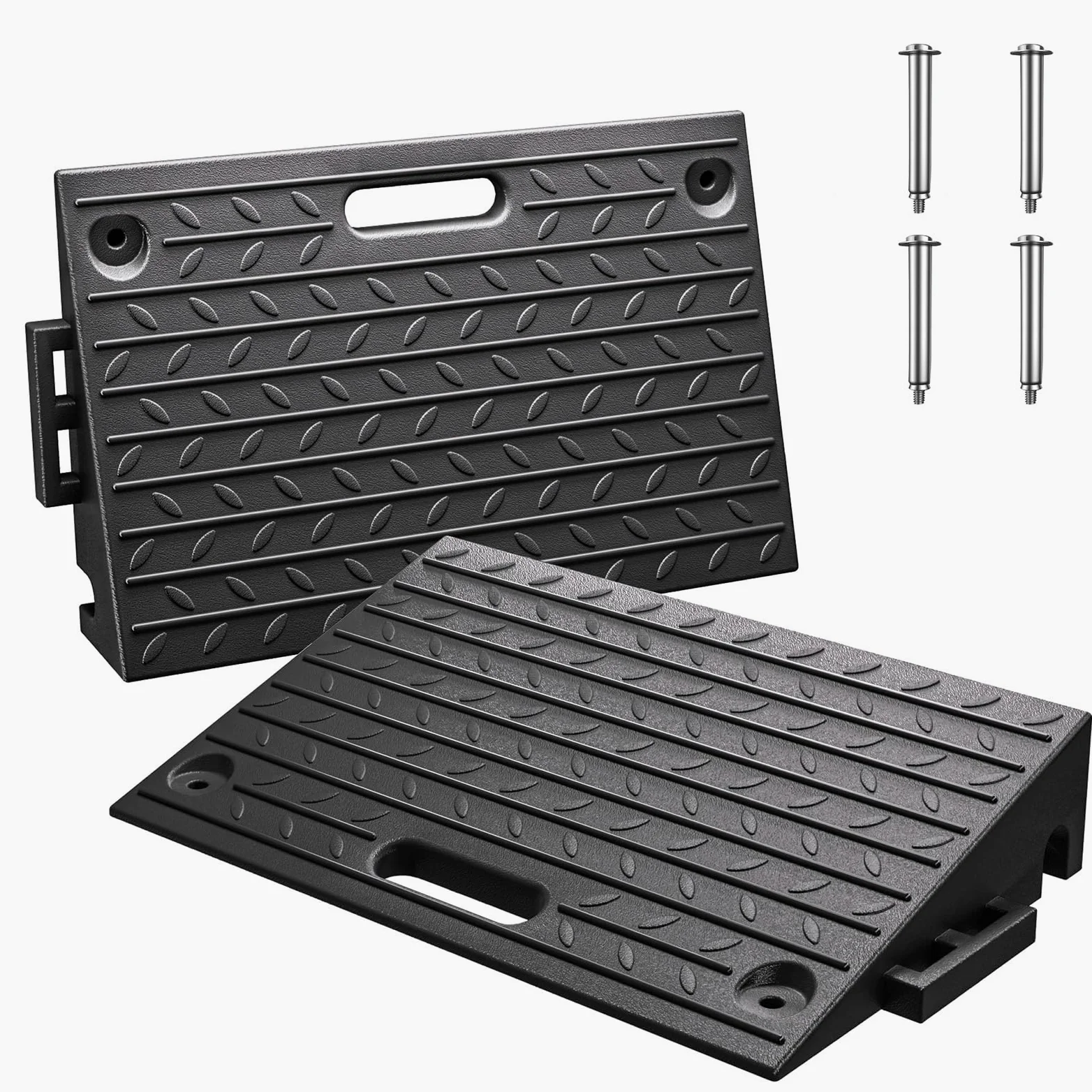 Rampa para bordillos con Capacidad de Carga de 10 toneladas, rampa para umbrales Antideslizante para Coches y Motos, diseño portátil para entradas de vehículos y accesos a Puertas, Juego de 2 Piezas
