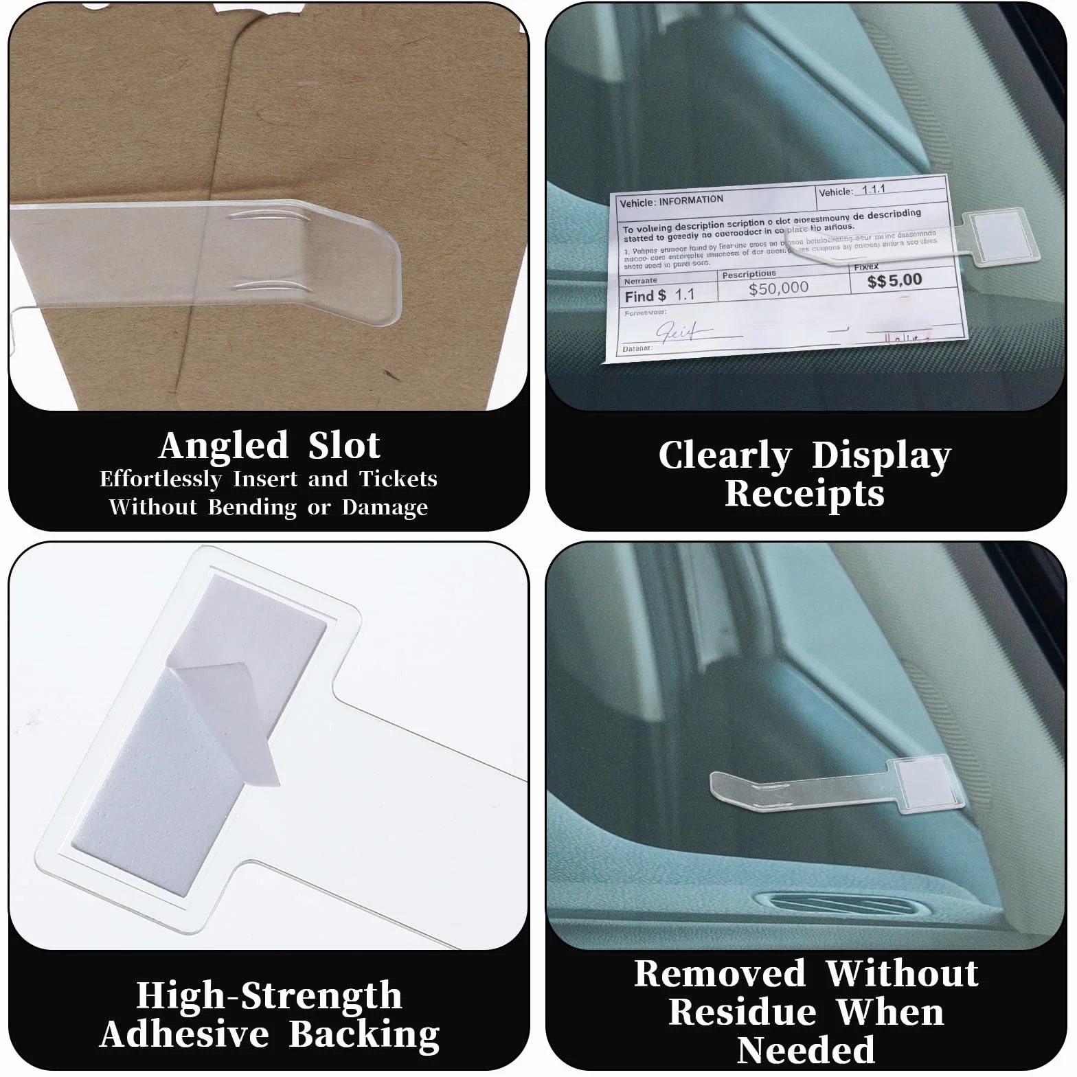 TIESOME 10 piezas de clips para soporte de ticket de aparcamiento, soportes transparentes para parabrisas autoadhesivos, clip para tickets para coches, caravanas, camiones
