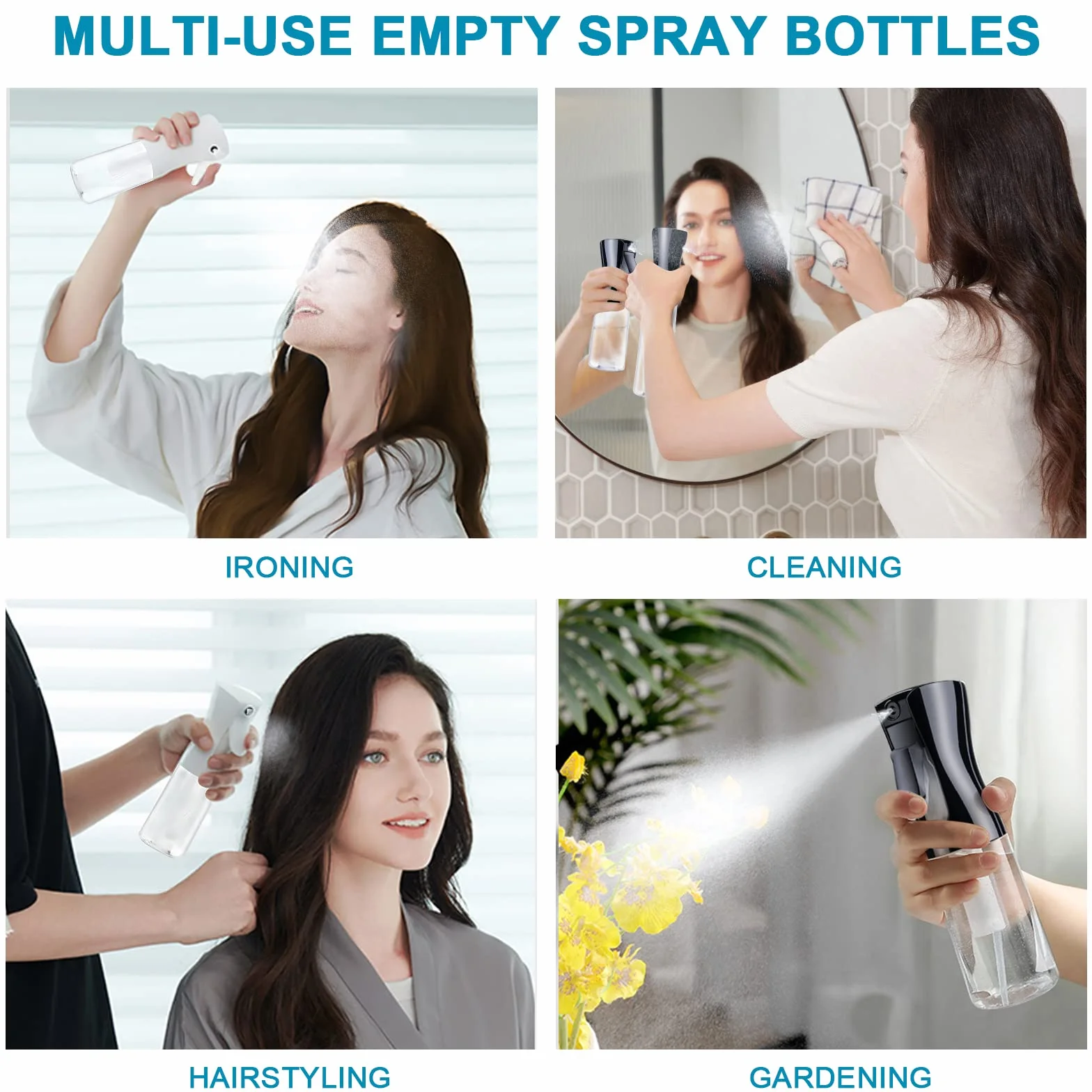 AOOWU Botella de spray para el cabello, 2 uds vacías de agua continua, pulverización fina multifuncional
