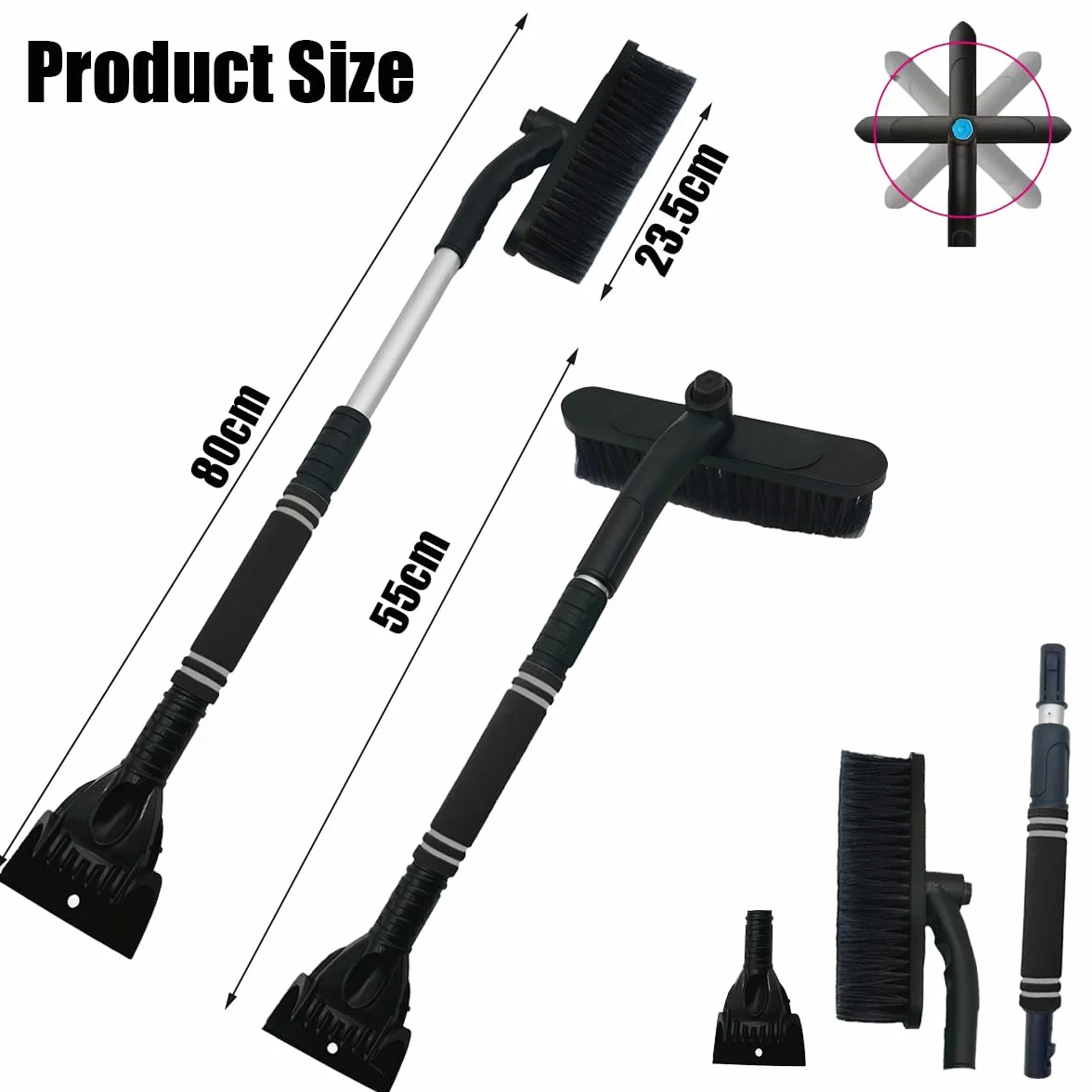 Cepillo de Nieve del Coche,Cepillo de Nieve con raspador de Hielo,Cepillo de Nieve Desmontable,Cepillo para Quitar Nieve,Cepillo de Nieve Extensible y Rascador de Hielo para Coche (Negro)