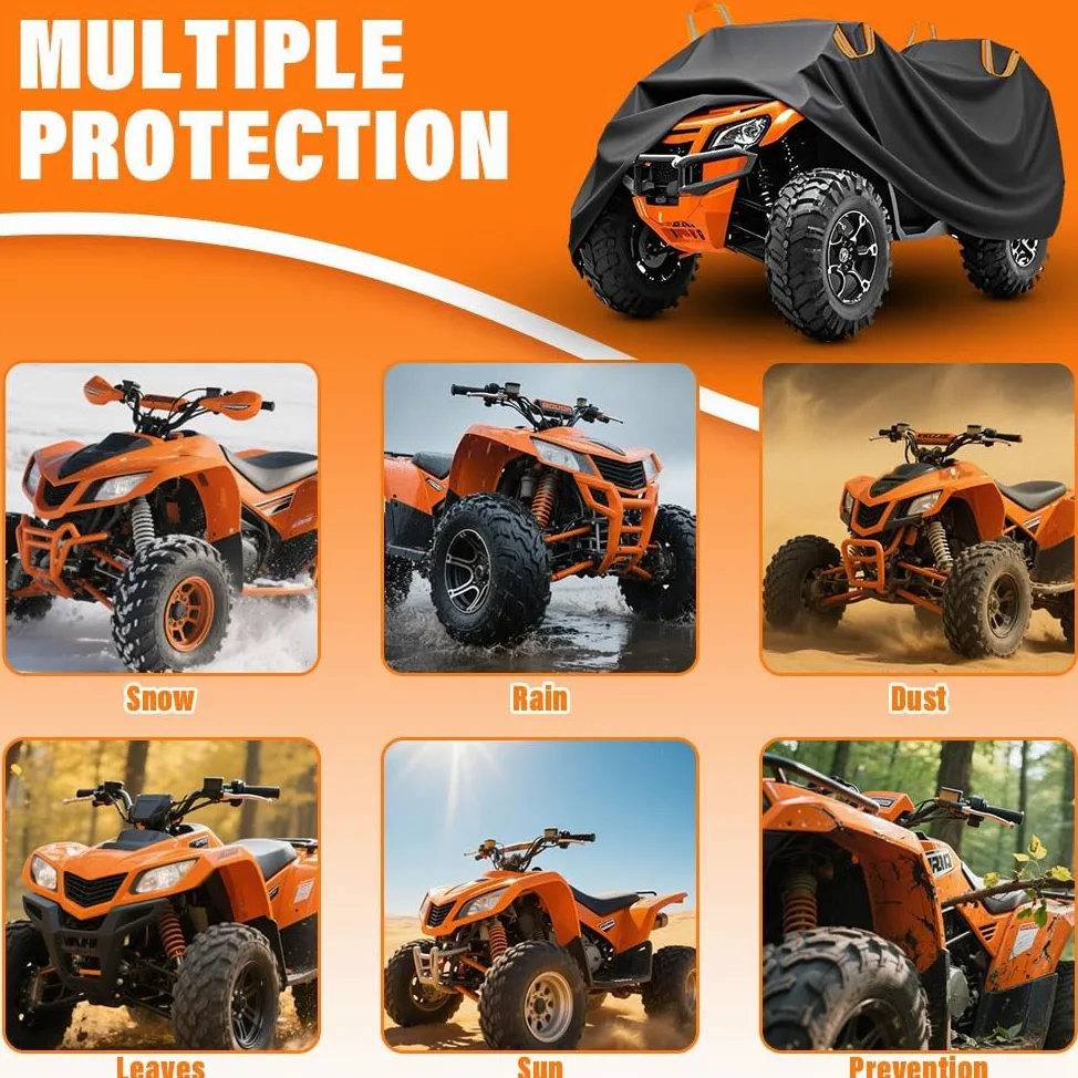 Blueshyhall Cubierta impermeable para quad ATV, protección UV, color negro, de tejido de poliéster 210D con tiras reflectantes y correas de hebilla (XXXL (256 x 110 x 120 cm)