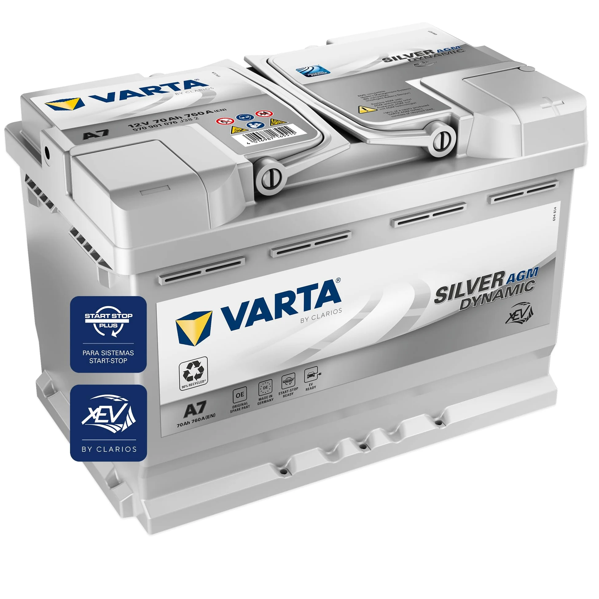 VARTA Batería Silver Dynamic AGM A7 (E39) – Start-Stop y batería de coche xEV 12 V 70 Ah 760 A – Batería de arranque para coches con alto consumo de energía