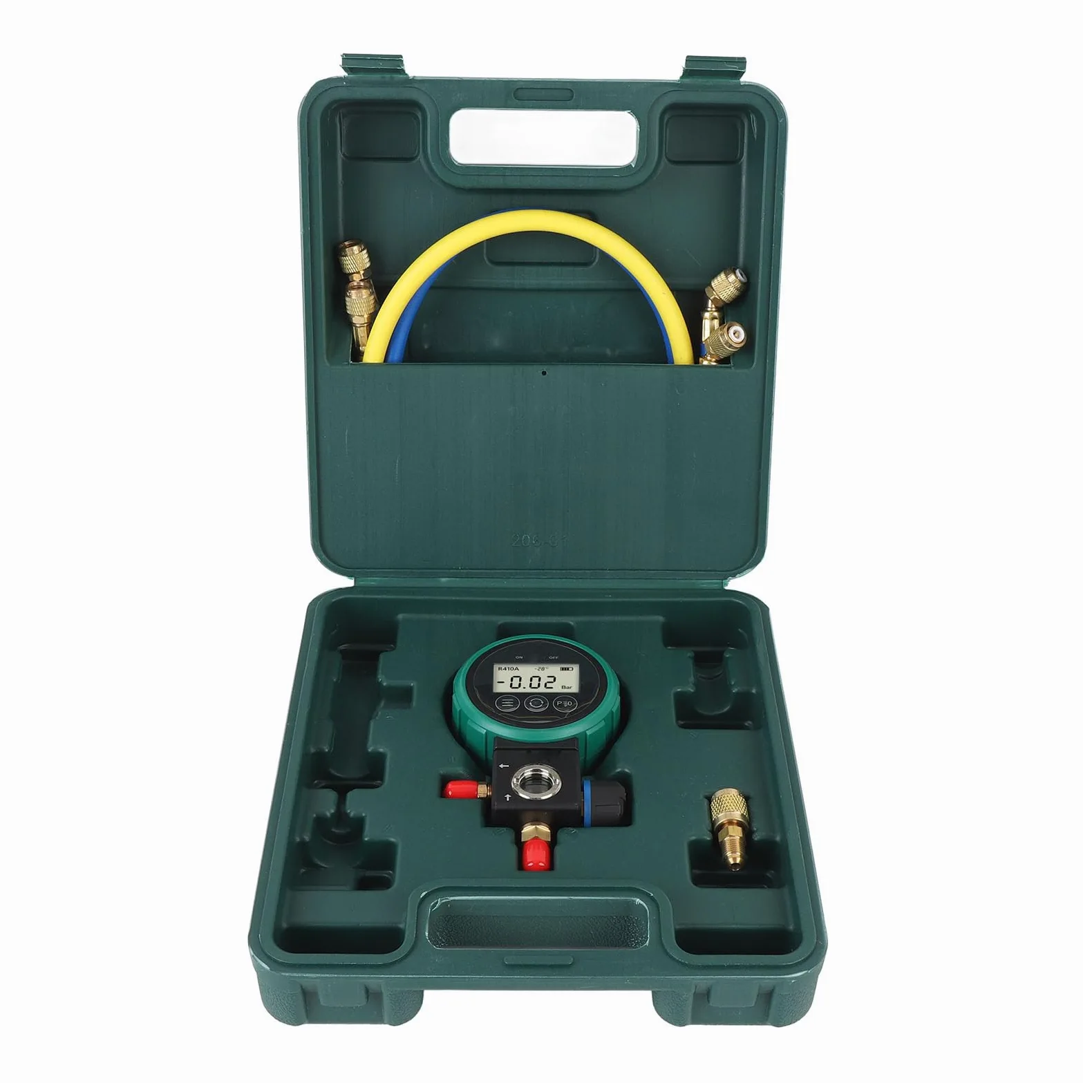 Greensen Manómetro de Presión de Refrigerante Juego de Manómetro de Colector de CA Digital de 0 a 5 MPa con Válvula de Bola 4 Unidades de Presión 9 Refrigerantes para Aire Acondicionado Recarga