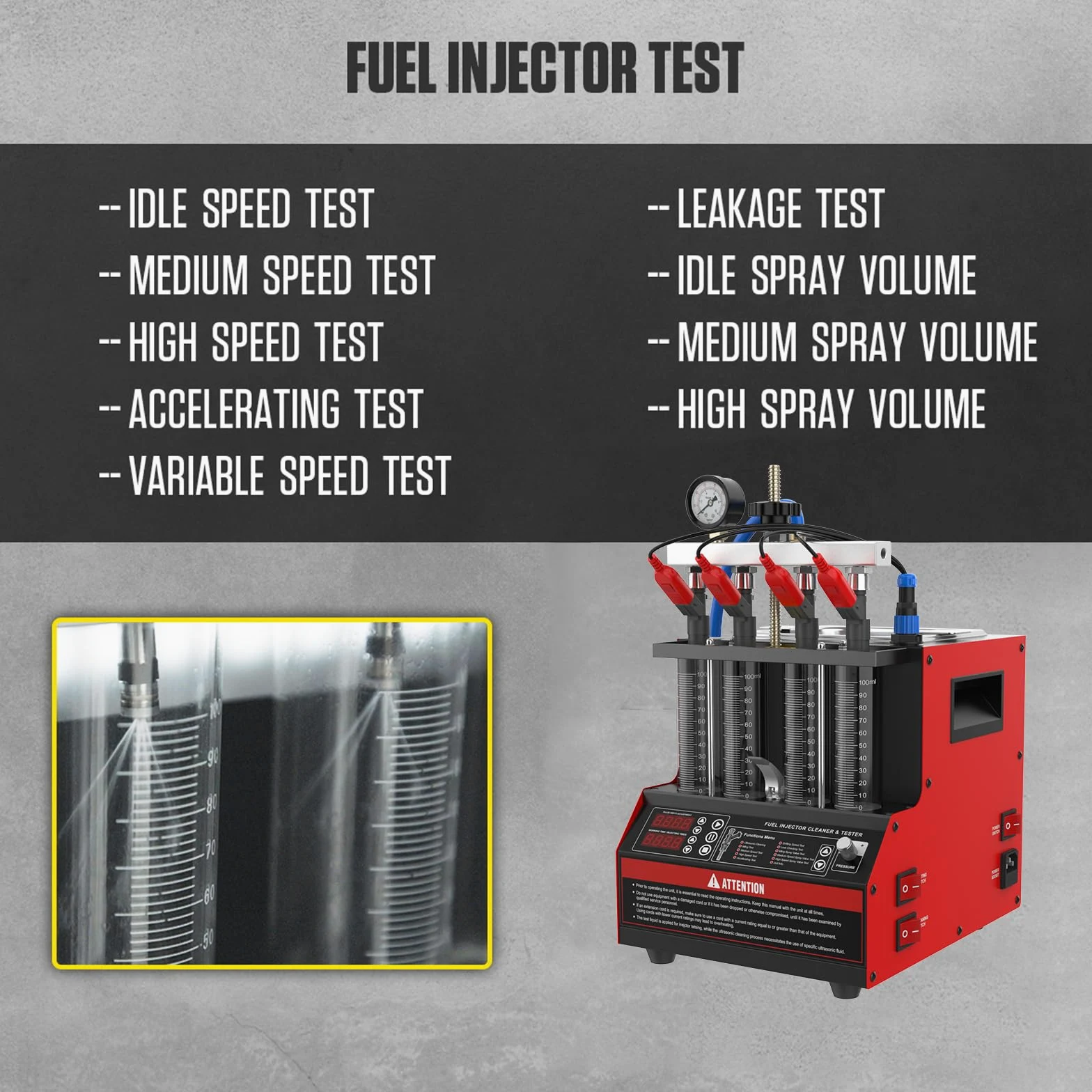 Limpiador de inyectores CT160 con calefacción, probador de inyectores para motores de 4 cilindros,para inyectores de gasolina de inyección directa con boquilla piezoeléctrica de 11 funciones,110V/220V | 11 programas de prueba, limpieza ultrasónica con cal