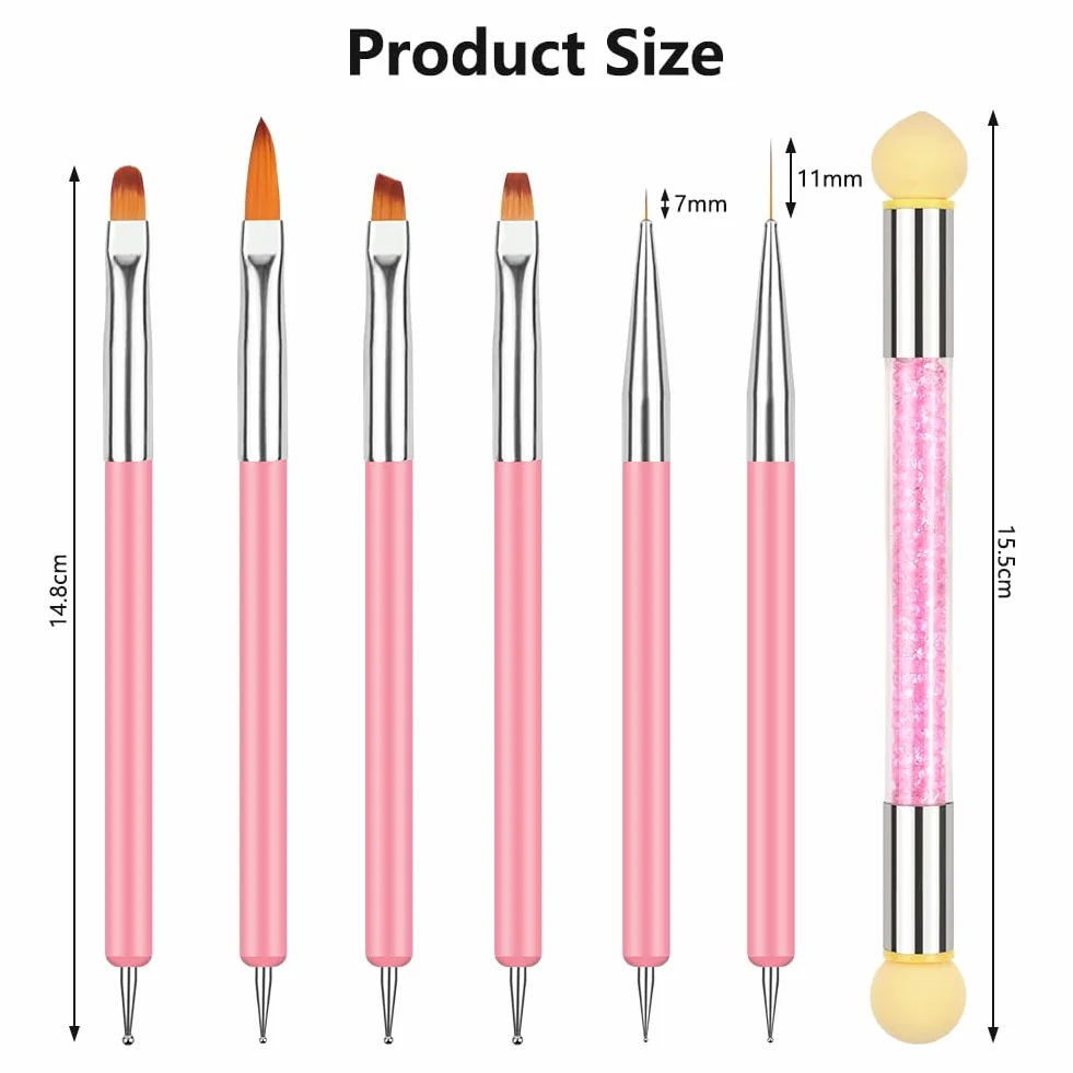 Pinceles para Uñas Double Head 6 Piezas con Cepillo Esponja, Herramienta de Manicura para Pintura y Dibujo Fino, Negro