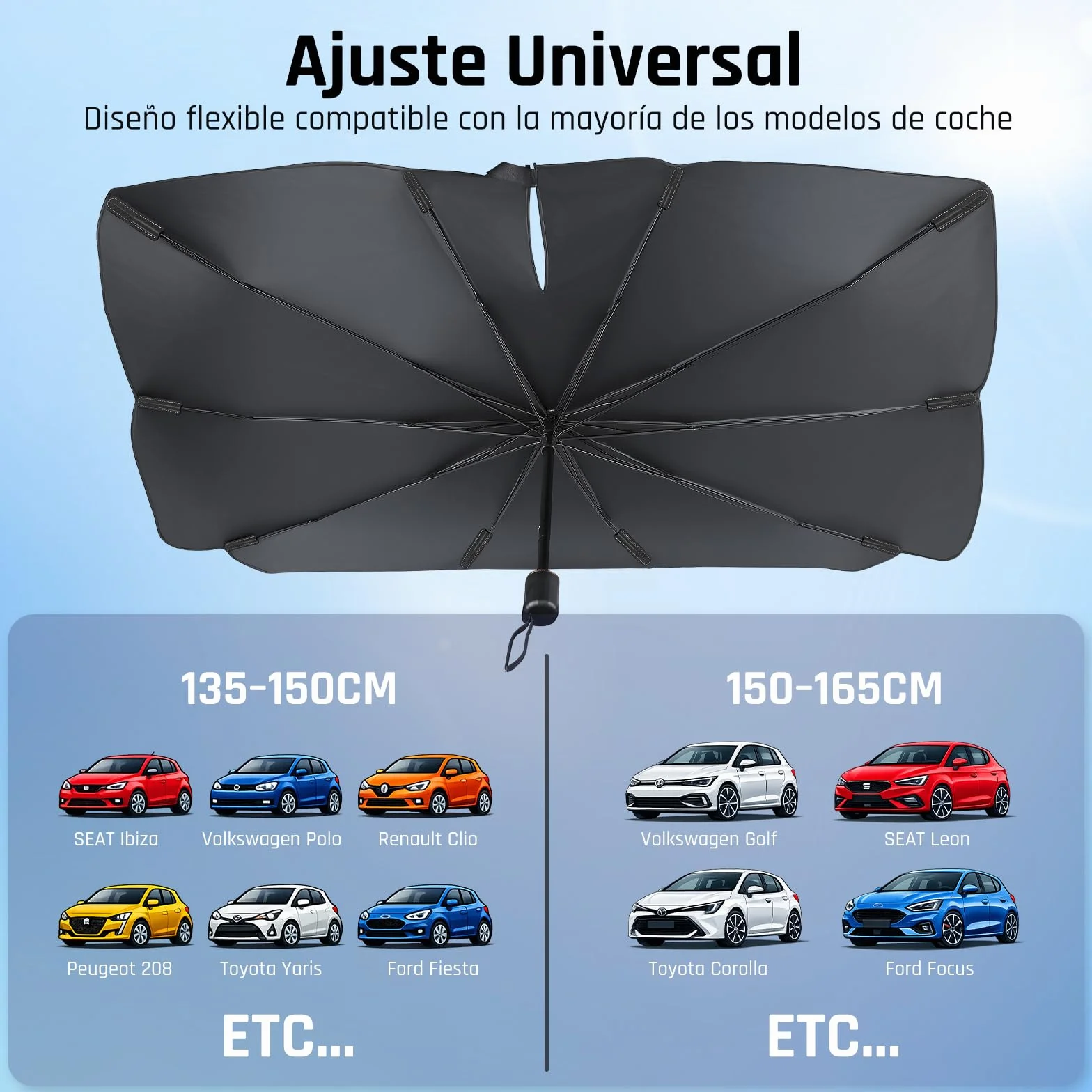 Parasol Delantero Coche Universal 130-140cm 68-80cm Protección UV Plegable Revestimiento Titanio