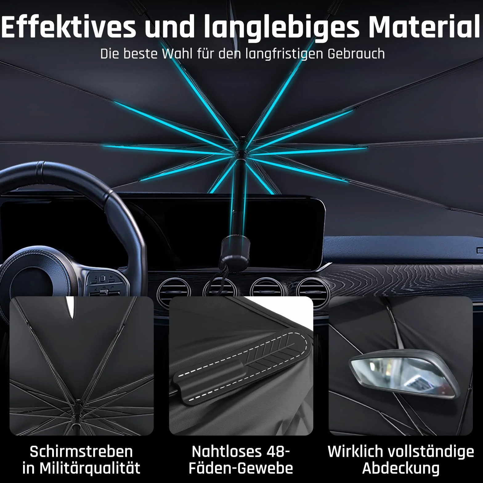 Parasol Coche Delantero 140x80cm 130x68cm Ajustable Protección UV Titanio Universal Sedán SUV Camioneta Plegable Portátil