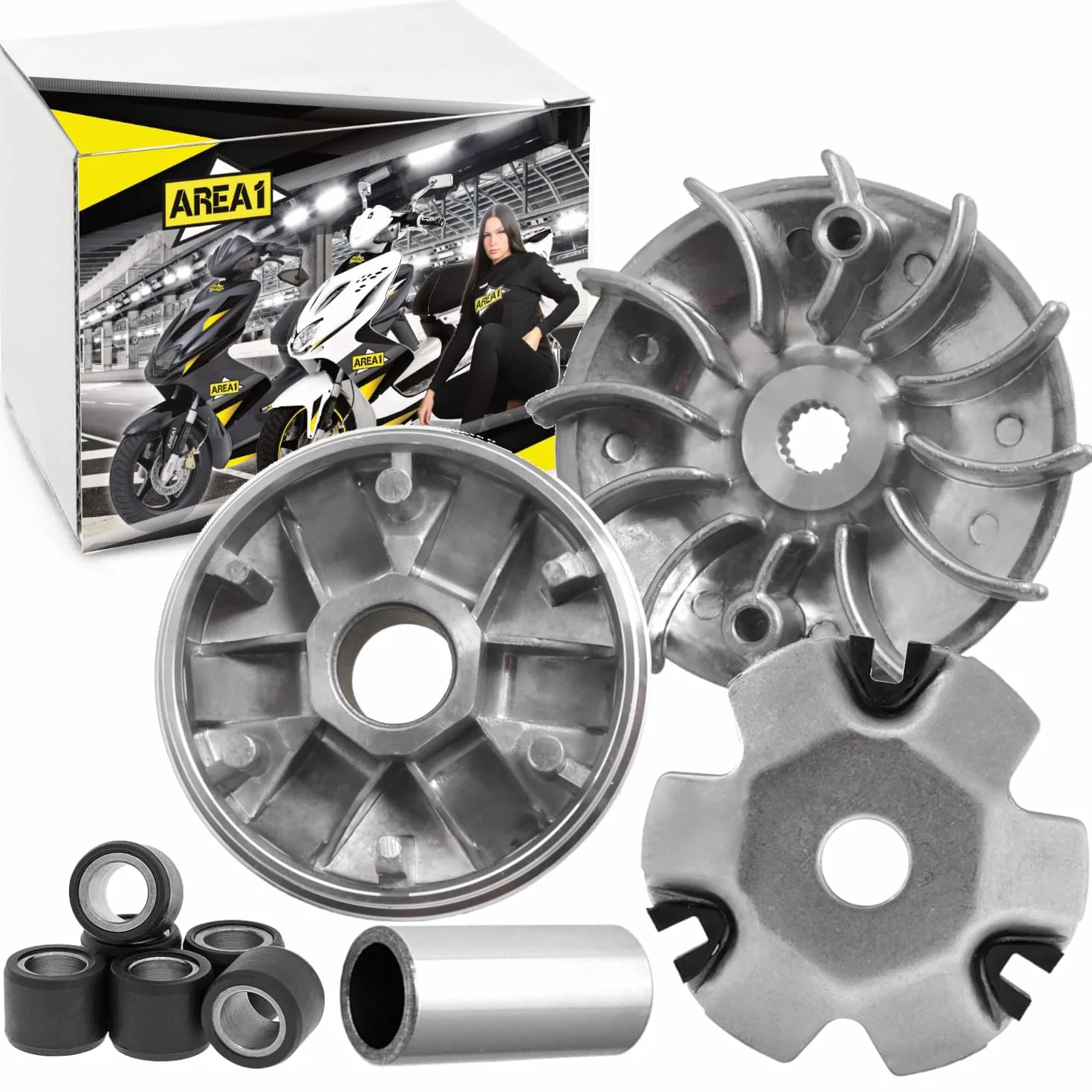 Area1 Variomatik de repuesto + polea + correa trapezoidal. GY6 125-150 ccm China 4 tiempos. compatible con RS Flex-Tech Vanguard Zhej Qinqui Sonik Wangye