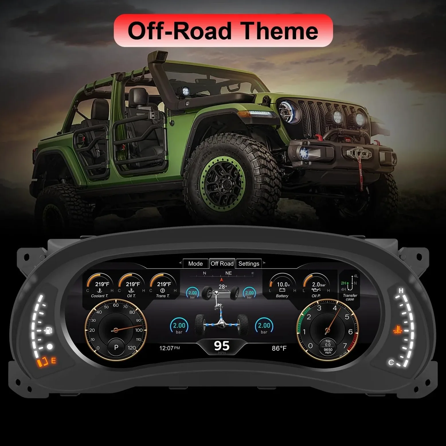 Pantalla Coche Salpicadero Compatible con Jeep Wrangler JK 2011-2018, panel digital de 12,3" con pantalla de 1920 x 720, antirreflejo y sistema operativo Linux.
