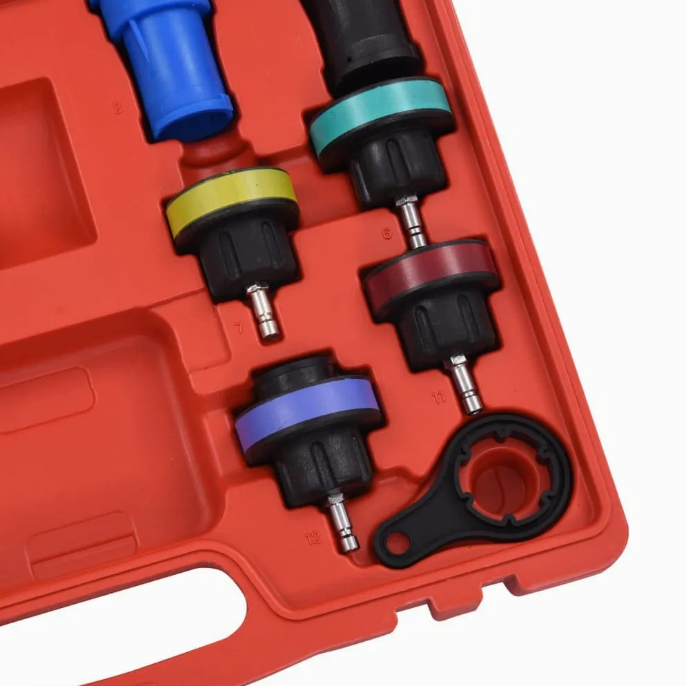 Mangloder - Comprobador de presión para sistemas de refrigeración y tapa del radiador, 18 piezas para vehículos, prueba de fugas, rango de medición 0-2,5 bar, inoxidable, alta calidad, práctico
