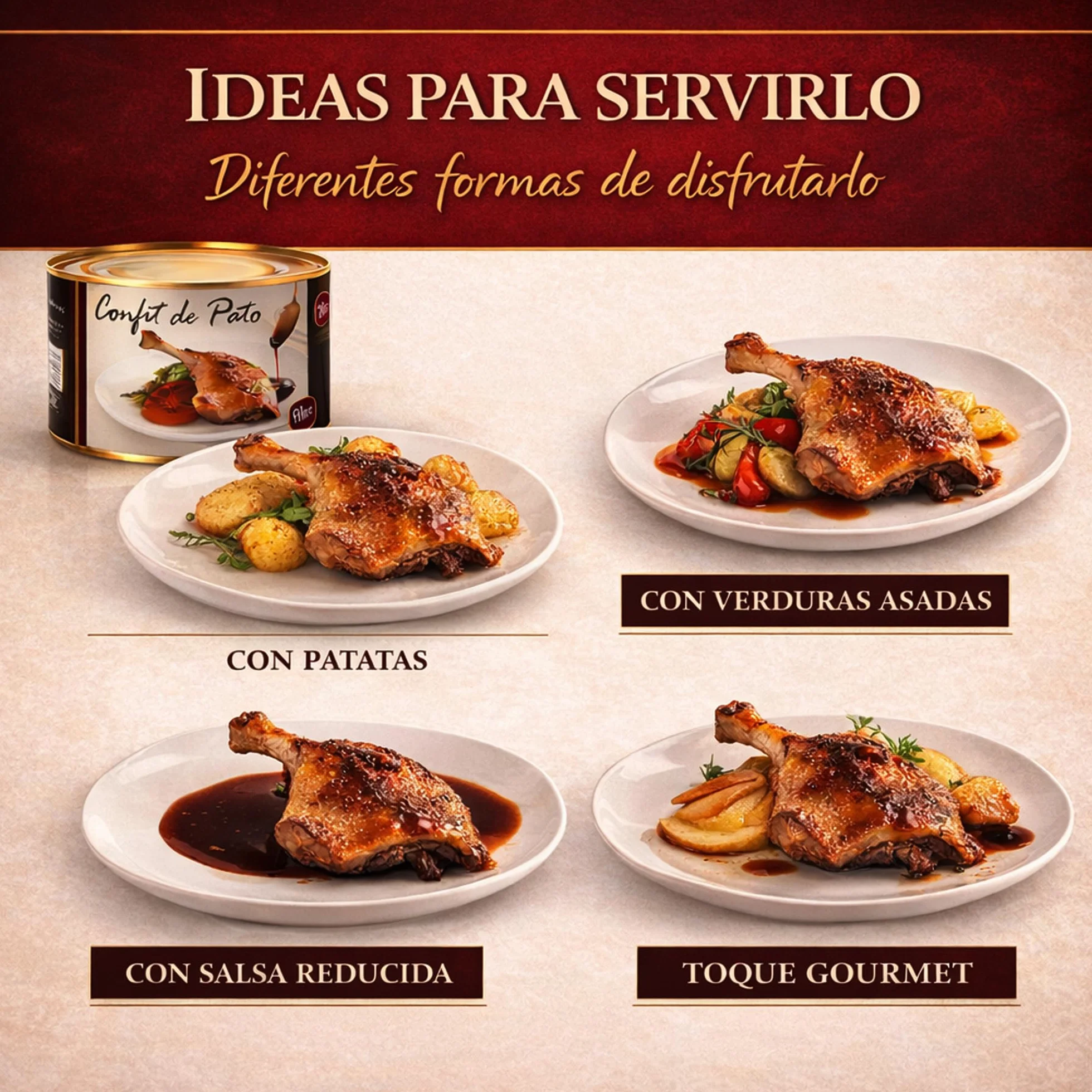 POLGRI Confit de Pato Muslos Confitados Gourmet 1350 g 4/5 Unidades Carne de Caza Premium Receta Manchega