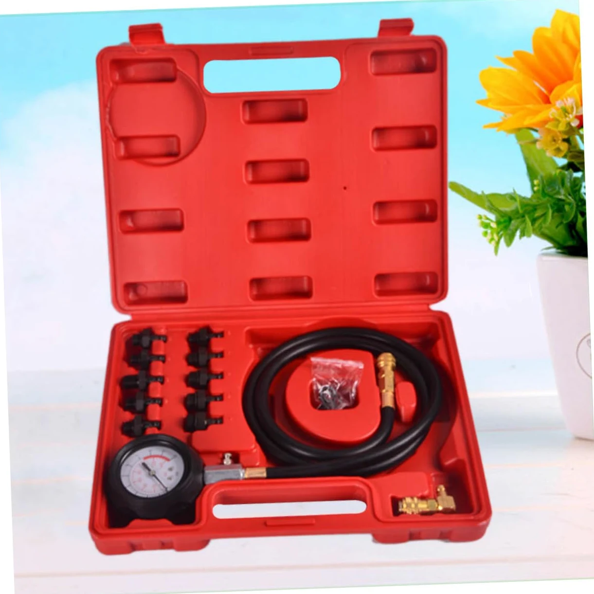 Mikinona Kit De Manómetro De Presión De Aceite para Motores con Adaptador De 90 Grados