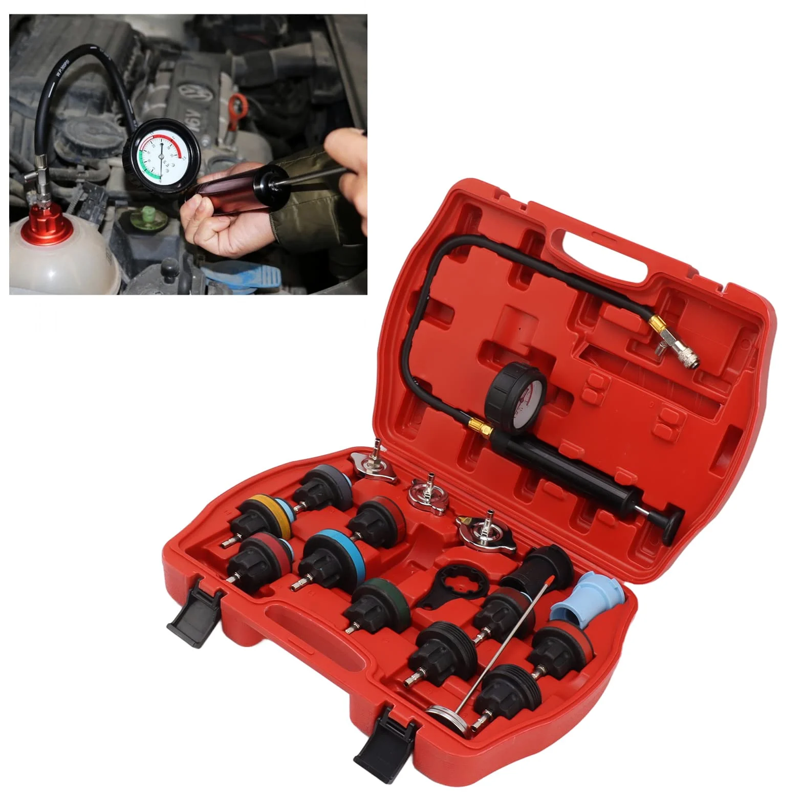 Kit de comprobador de presión del radiador, comprobador de presión del Sistema de refrigeración fácil de Transportar para SAAB