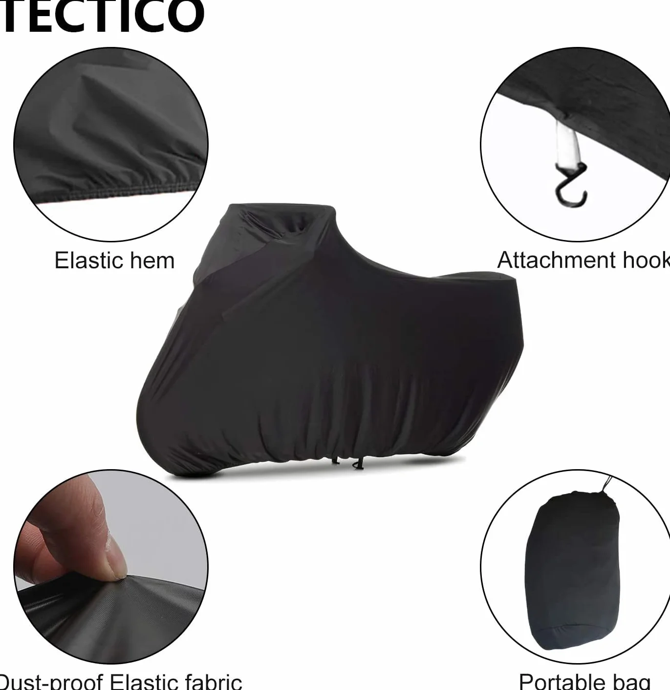 TECTICO Funda Moto Interior Cubierta Motocicleta Elastica Stretch Suave S Protección Completa Universal Cubierta Moto para Interior Garaje, 78 x 35 x 39 Pulgadas