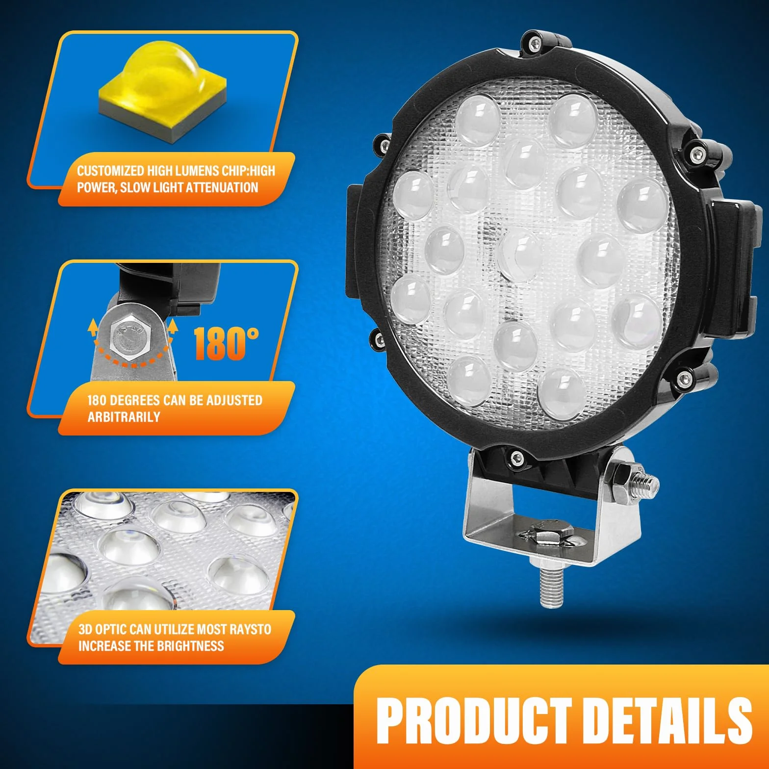 RIGIDON - 2 faros redondos de trabajo LED, color negro 7 pulgadas 51 W 12 V 24 V lámpara de trabajo LED, luces de trabajo para offroad vehículo camiones SUV ATV 4 x 4 barcos, 6000 k led headlight