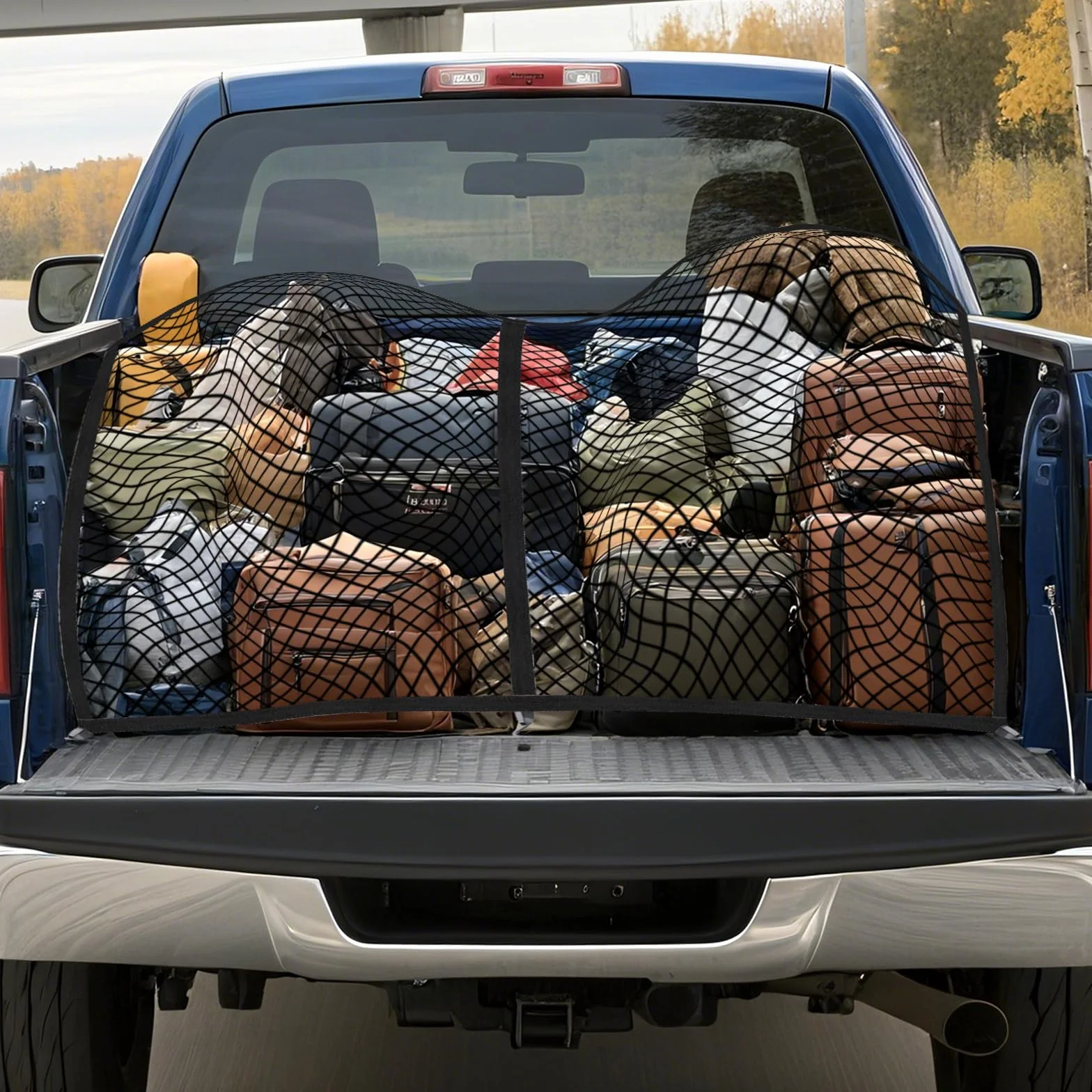 Red de Carga Altamente Elástica, Red Grande para Maletero de Coche 120x120cm, Puede Extender a 210×210cm, Organizador de Malla de Carga para camión, con 6 Mosquetones, para SUV Camionetas Carro