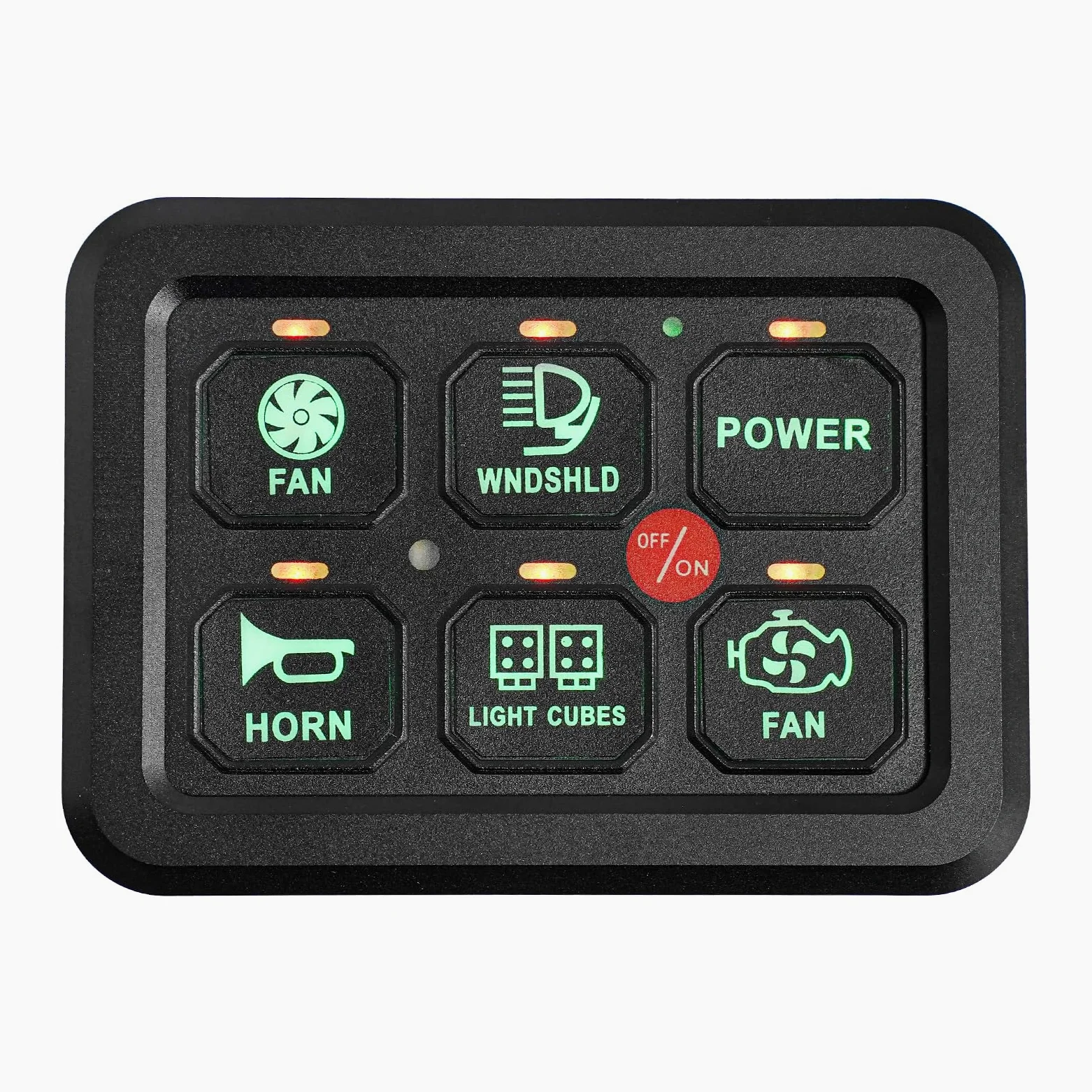 Panel de interruptor de 6 marchas con función de atenuación automática de 720 W, panel de conmutación universal, sistema de relé de control de circuito, para coche, camión, barco, ATV, color verde