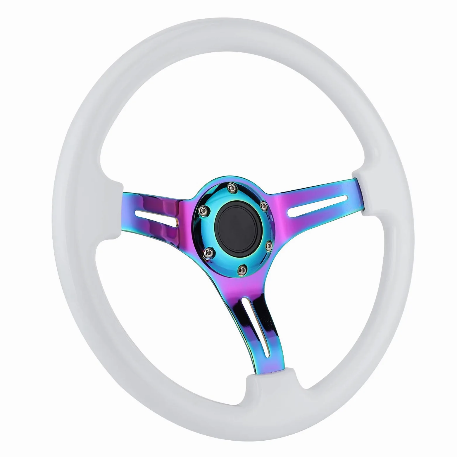 Volante de Carreras de 14 Pulgadas, Diseño Duradero con Radios Coloridos para Vehículos Universales, Hecho de Acero ABS
