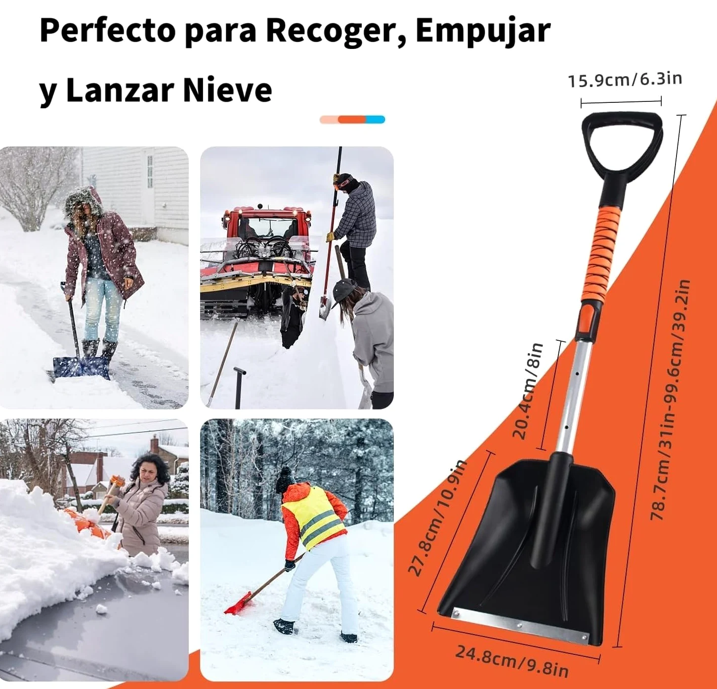 120 CM Cepillo de Nieve para Automóviles, 6 en 1 Raspador de Hielo para Limpiaparabrisas, Pala de Nieve con Mango Telescópico para Automóviles, SUV, Camiones