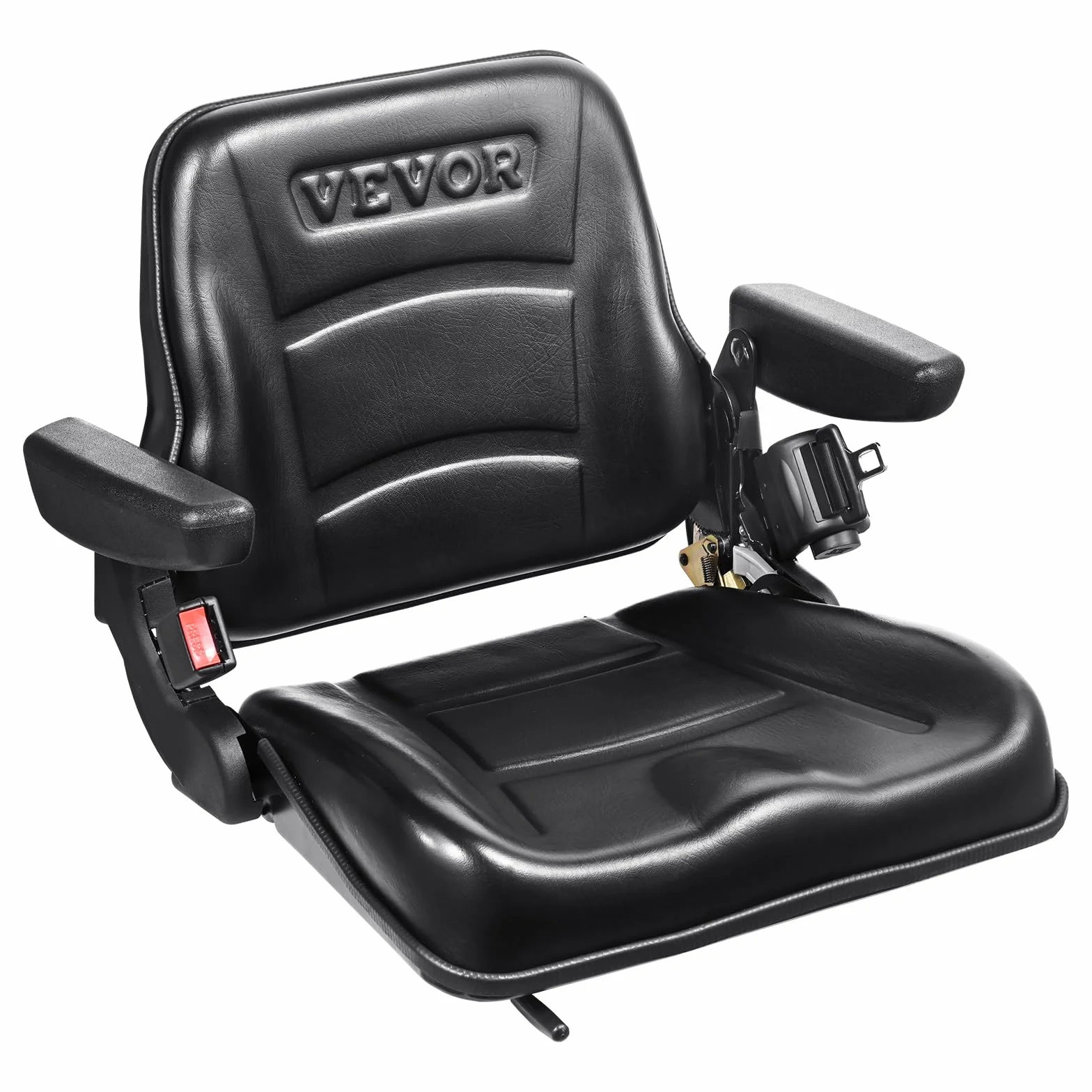 VEVOR Asiento de Carretilla Elevadora Universal Plegable Respaldo Ajustable Micro Interruptor Cinturón Seguridad Reposabrazos 160-340mm