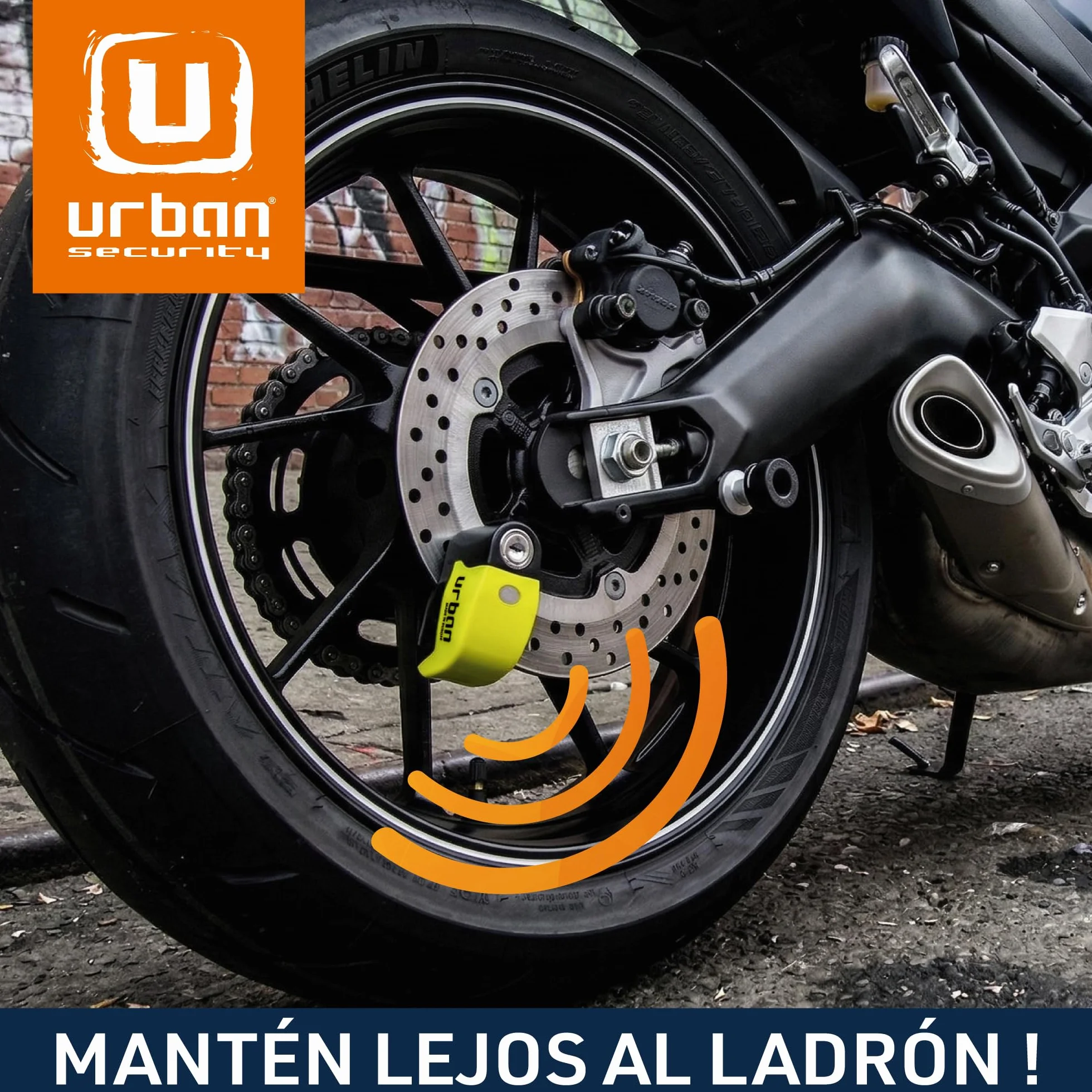 URBAN UR6 Candado Moto con Alarma Inteligente | Antirrobo Disco Más Eficaz | Hi-Tech, 120db, LED, Warning Sensibilidad A+, Pila CR2 Larga Duración, Más Impermeable, Pinza 6mm Universal Scooter Bici