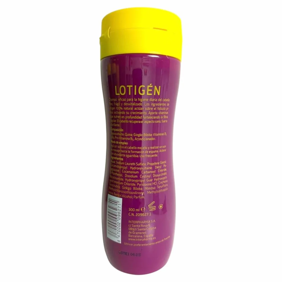 INTERPHARMA SA Lotigén Champú Anticaída 300 ml – Ginkgo Biloba, Quina, Tepezcohuite, Vitaminas, Pantenol – Cuidado de Cabello Fino y Frágil