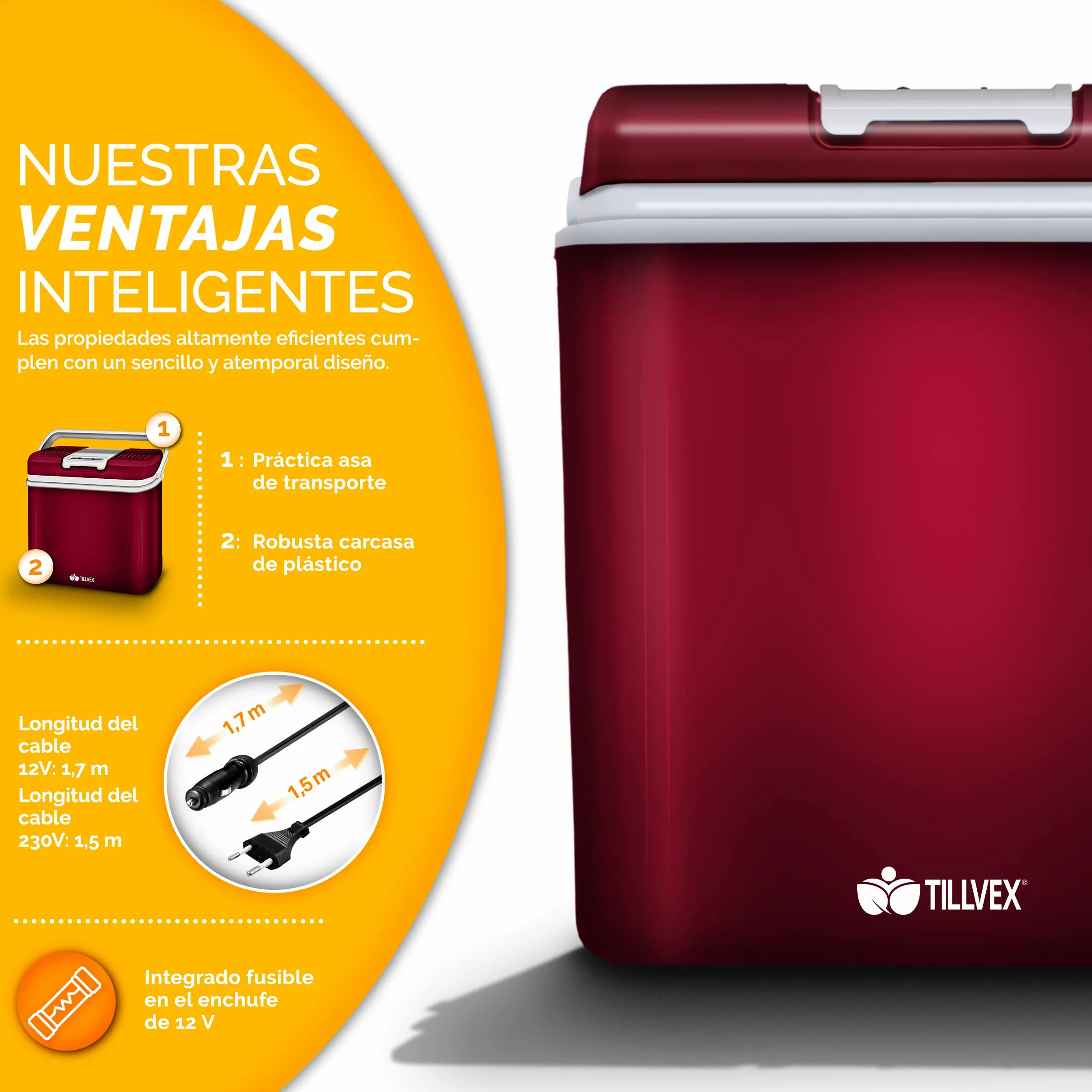 tillvex Nevera portátil eléctrica de 24 litros | Mini Nevera portátil de 230 V y 12 V para vehículos Coches Camping | Enfría y calienta | Modo ecológico