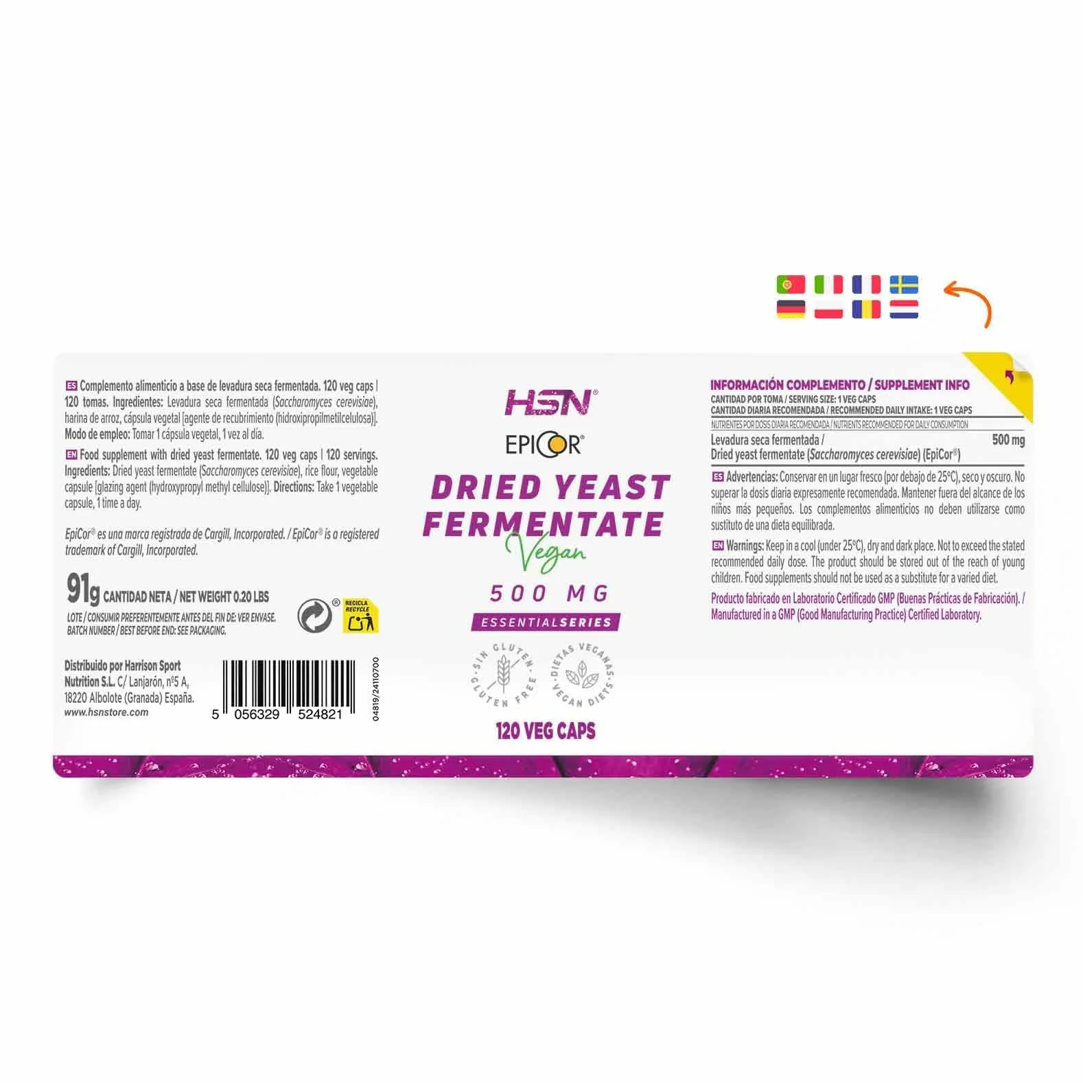 HSN EpiCor® Levadura Seca Fermentada 500mg 120 Cápsulas Vegetales No-GMO Vegano Sin Gluten