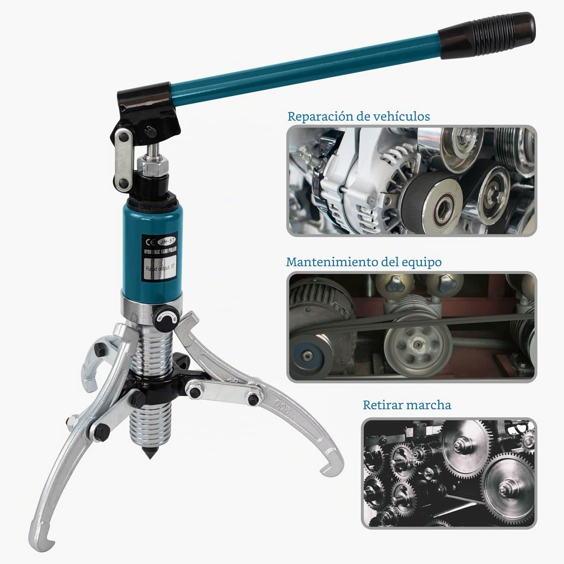 AMZCNC Extractor de cojinetes hidráulico Integral 5T hidráulico Kit de extractor de polea de cigüeñal para cubos/bridas/engranajes/rodamientos (5 toneladas de fuerza de tracción)