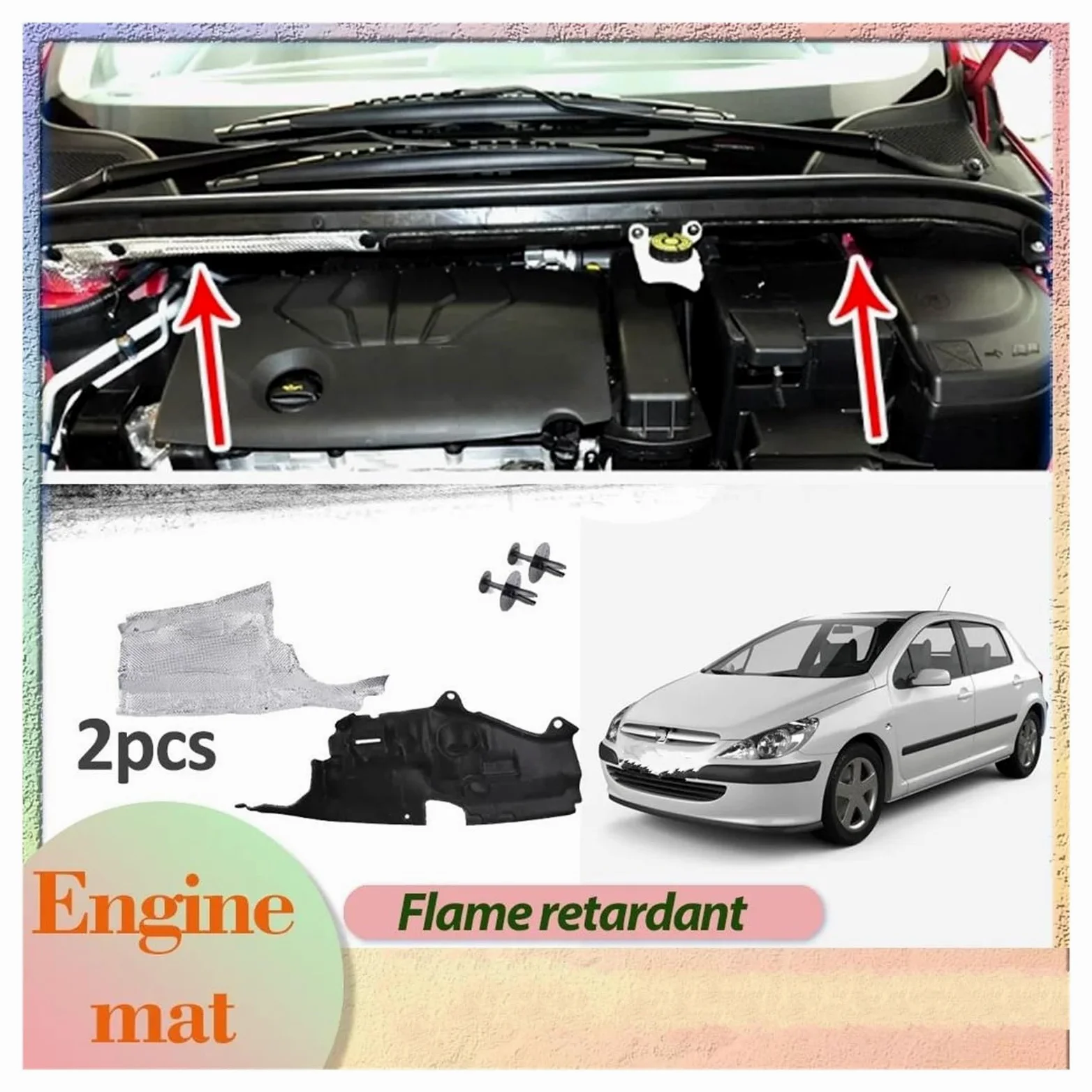Aislamiento automóviles Motor Coche Cubierta Capó Revestimiento Aislante Inferior Almohadilla Algodón Insonorización Calor Térmica Para Peugeot 307 2001-2014