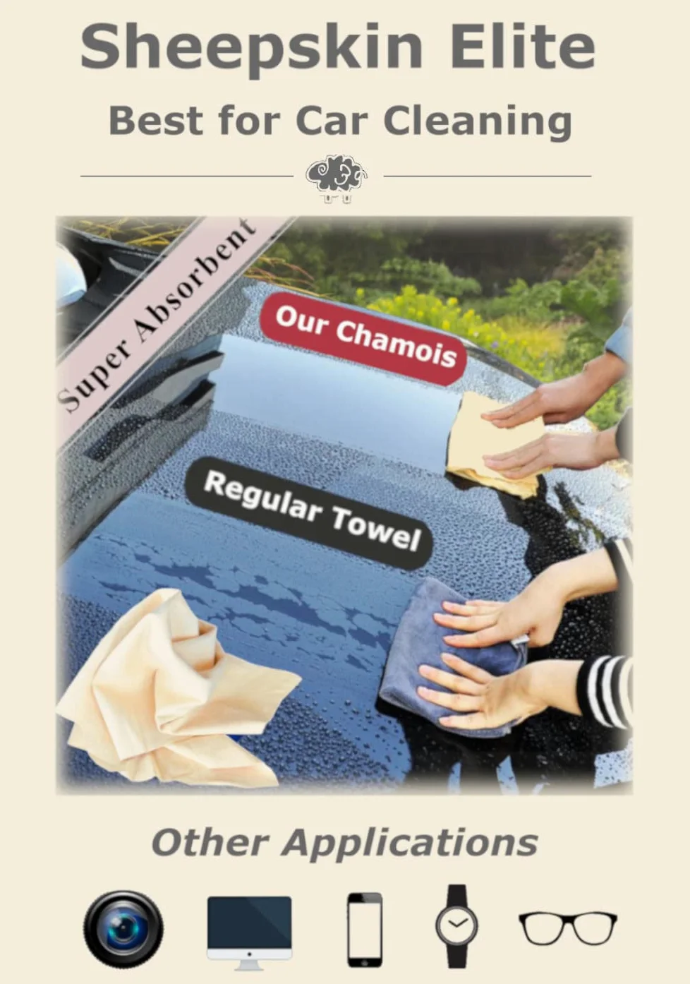 SHEEPSKIN ELITE Toalla de secado de gamuza para el coche, de piel auténtica, superabsorbente, de secado rápido, accesorio de gamuza natural para lavar el coche (5 pies cuadrados)
