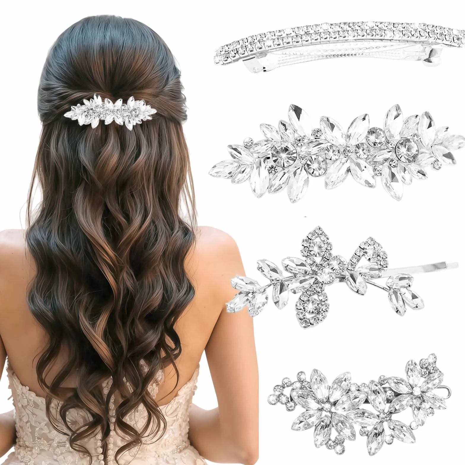 Horquillas de strass para mujeres accesorios para el cabello con flores plateadas brillantes pasadores de cristal
