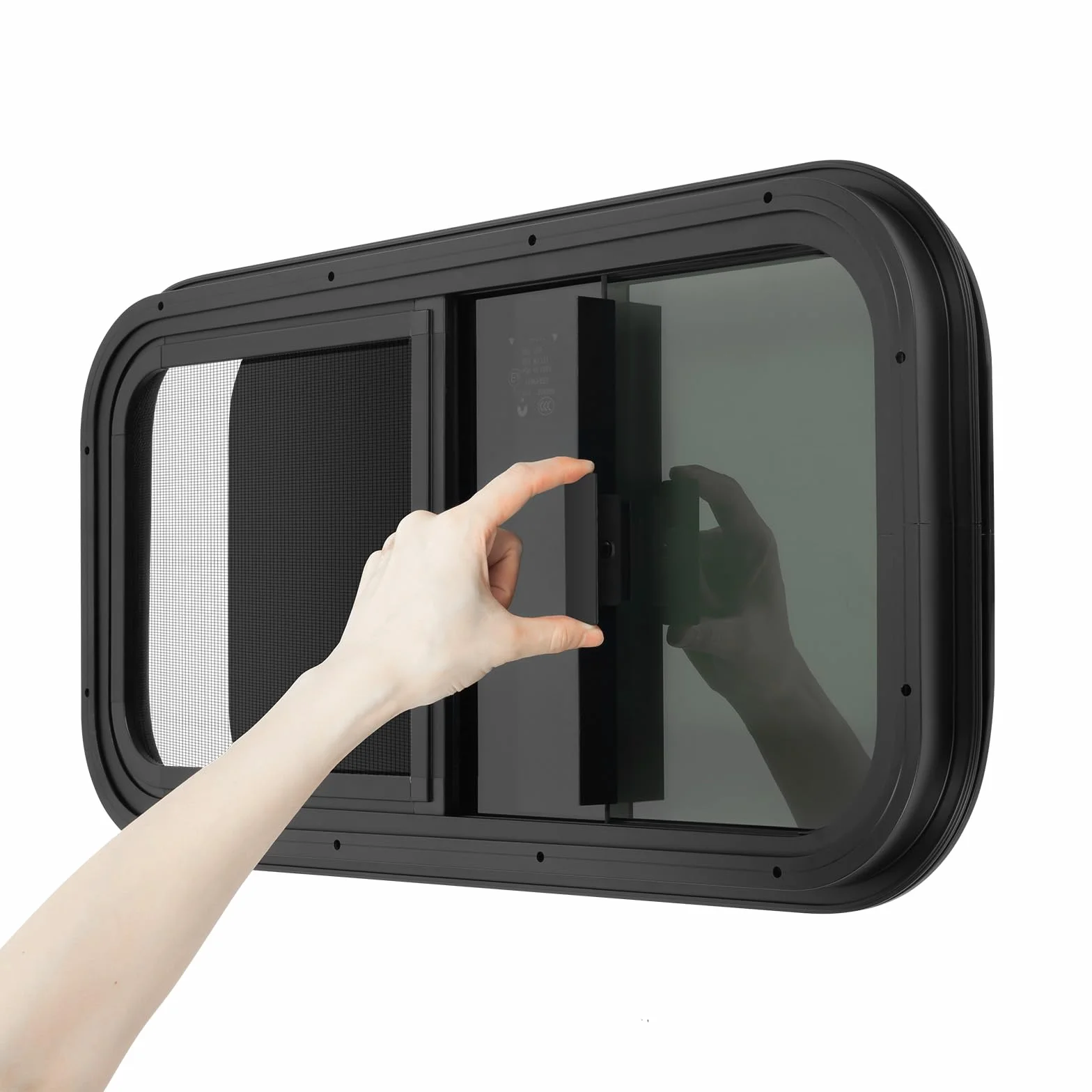 Ventana de caravana de 700 x 400 mm, para caravanas, con red de protección contra insectos, color negro, para autocaravanas, remolques y camionetas, instalación de sujeción para 46-60 mm de grosor