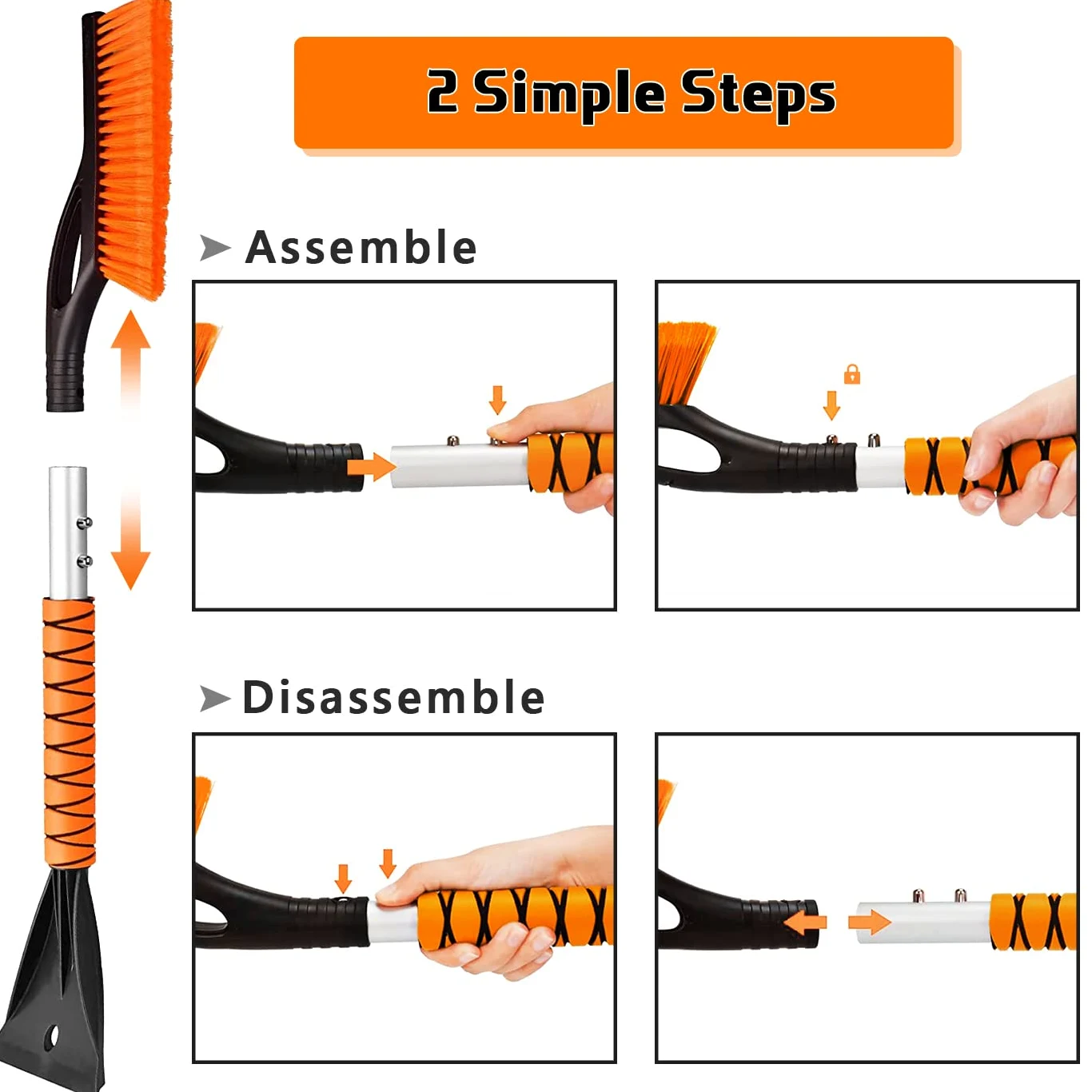 Showvigor Cepillo de Nieve, 68cm 2 en 1 Desmontable Coche Nieve Cepillo y Rasqueta Hielo Coche con Mango de Espuma Ergonómica, Conveniente para los Coches, Camiones, SUVs