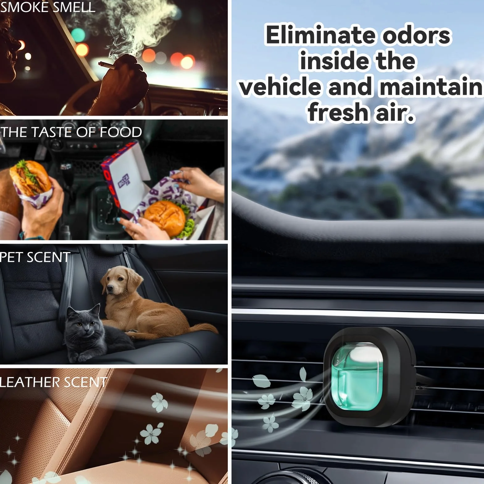 SCENTORINI Ambientador Coche, Perfume para Coche con 3 Clip y 12 Recargas, Fragancia de Brisas Marinas y Coche Nuevo y Lavandas Ambientador de Coche para Eliminar Olores Perfume Durante 30 Días