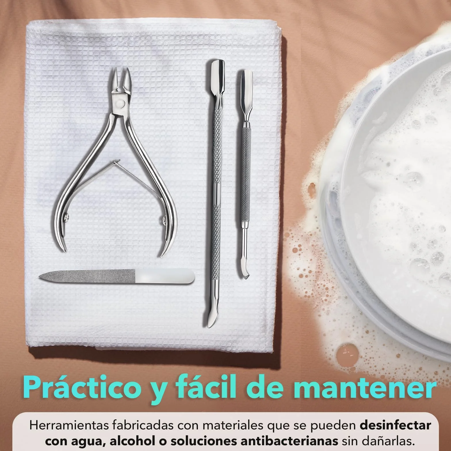 Set Manicura y Pedicura Profesional 4 en 1 – Cortacutículas, Lima de Uñas y 2 Empujadores de Cutículas de Acero Inoxidable – Kit Corta Uñas Adulto, Removedor de Cutículas, Ideal para Viaje