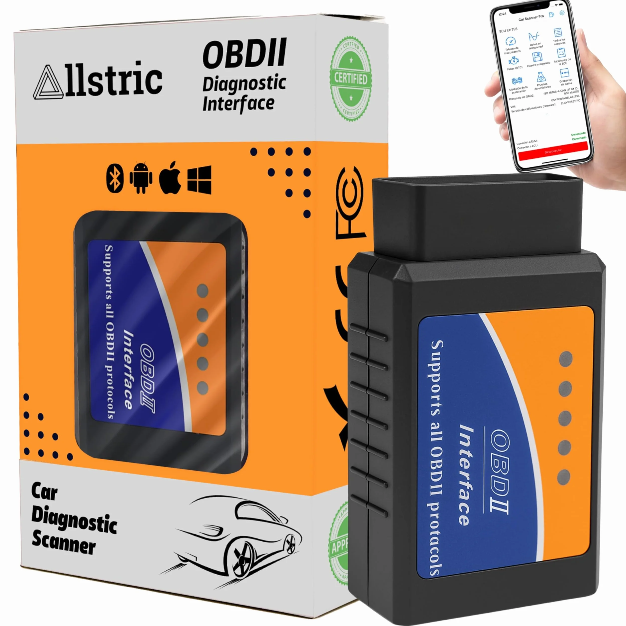 OBD2 Bluetooth para iOS, Android y Windows. OBD2 Diagnosis Coche Multimarca. Maquina Diagnosis Coche de Fallos y Errores de Motor. Escaner para Coches desde 1996 con toma OBD 2. Scanner OBD2