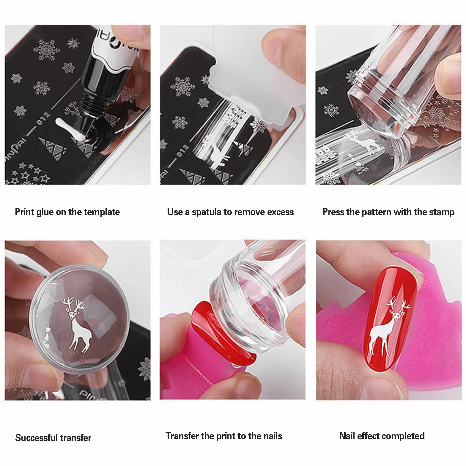 Nail Art Stamper with Scraper, Silicone Heads Nail Stamping Tool for French Smile Line Manicure