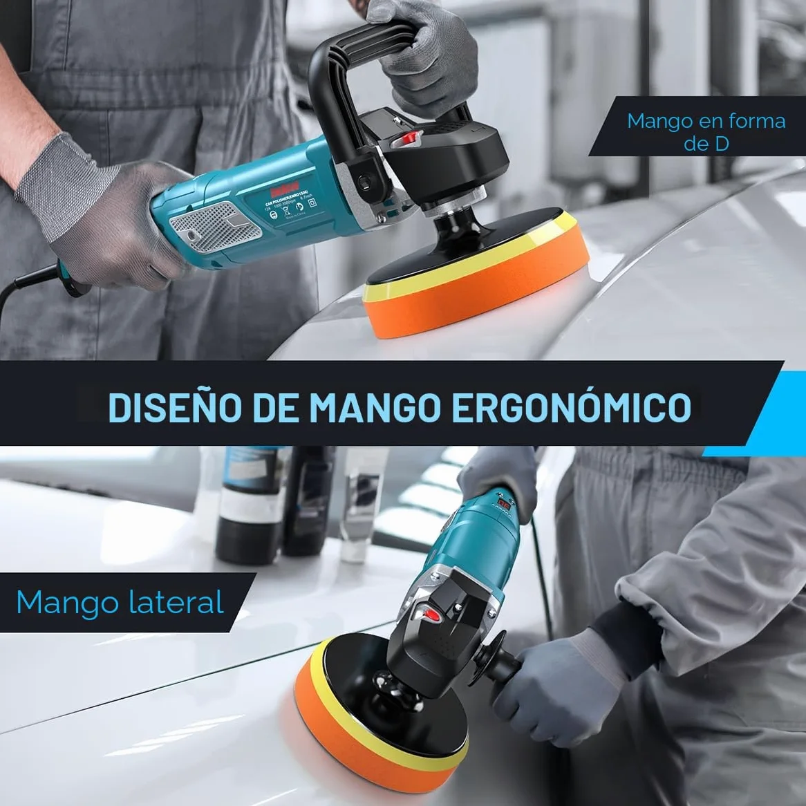 ENEACRO Pulidora Coche 1800W Velocidad Variable Pantalla LCD Plato Apoyo 150/180mm Mangos Desmontables