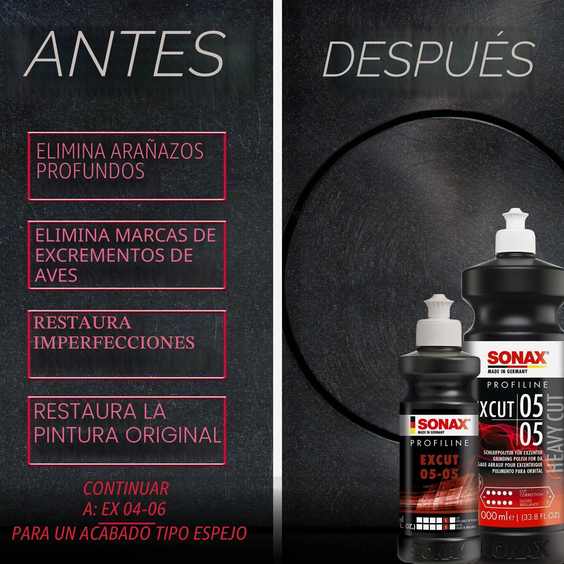 SONAX PROFILINE ExCut 05-05 (1L) pasta de lijado abrasiva | Para pulidoras excéntricas en combinación con la almohadilla de lana híbrida. Elimina las zonas lijadas de hasta P1500.