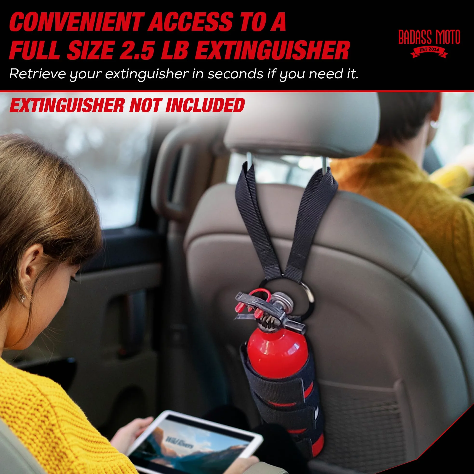 Badass Moto Soporte Universal para extintor de Incendios para automóvil, camión, SUV. Soporte Universal para extintor de Incendios para Asiento de Coche. Se Adapta al Soporte de extintor de Incendios