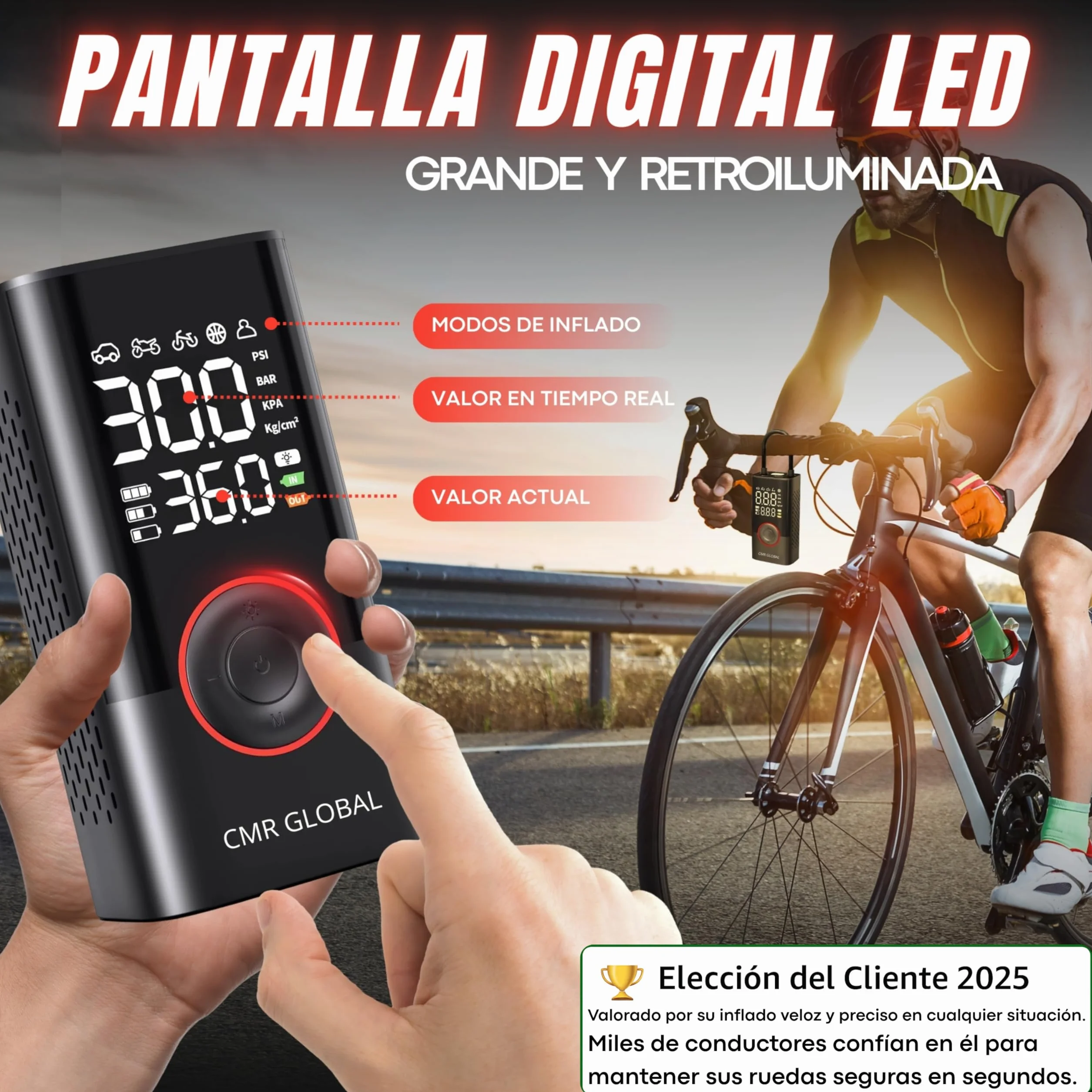 SUPER PRO Compresor Aire Portatil. Inflador Ruedas Coche. Inflador Eléctrico con Linterna 150 PSI para Coche Moto Bicicleta Pelota. Hinchador eléctrico Batería Recargable 4000 mAh. Viaje Emergencia