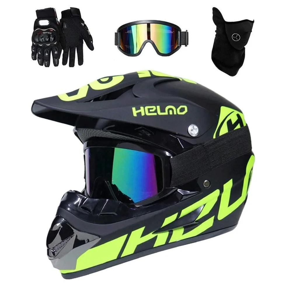 Unisexo Integral Casco de Motocross, con Gafas Guantes Mascarilla, Juventud Niño Todoterreno Moto BMX MTB ATV Cascos, Cuesta Abajo Quad Dirt Bike Enduro Casco, Regalo para Niño y Niña