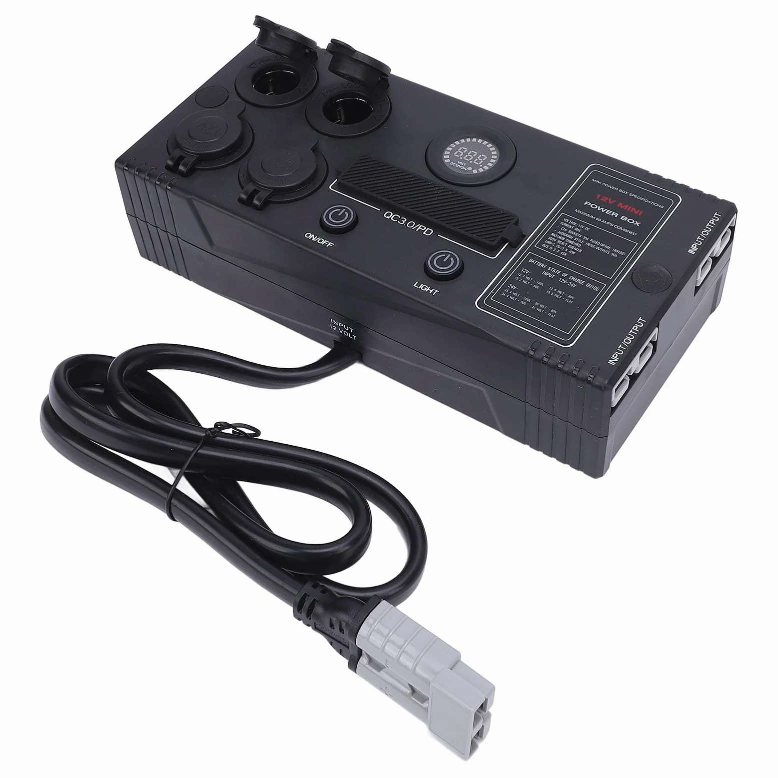 Hub de Control Portátil de 12 V Conector Anderson USB C QC3 0 Carga Rápida con Medidor de Voltaje LED para Respaldo de Emergencia de Barco Solar RV por Tierra